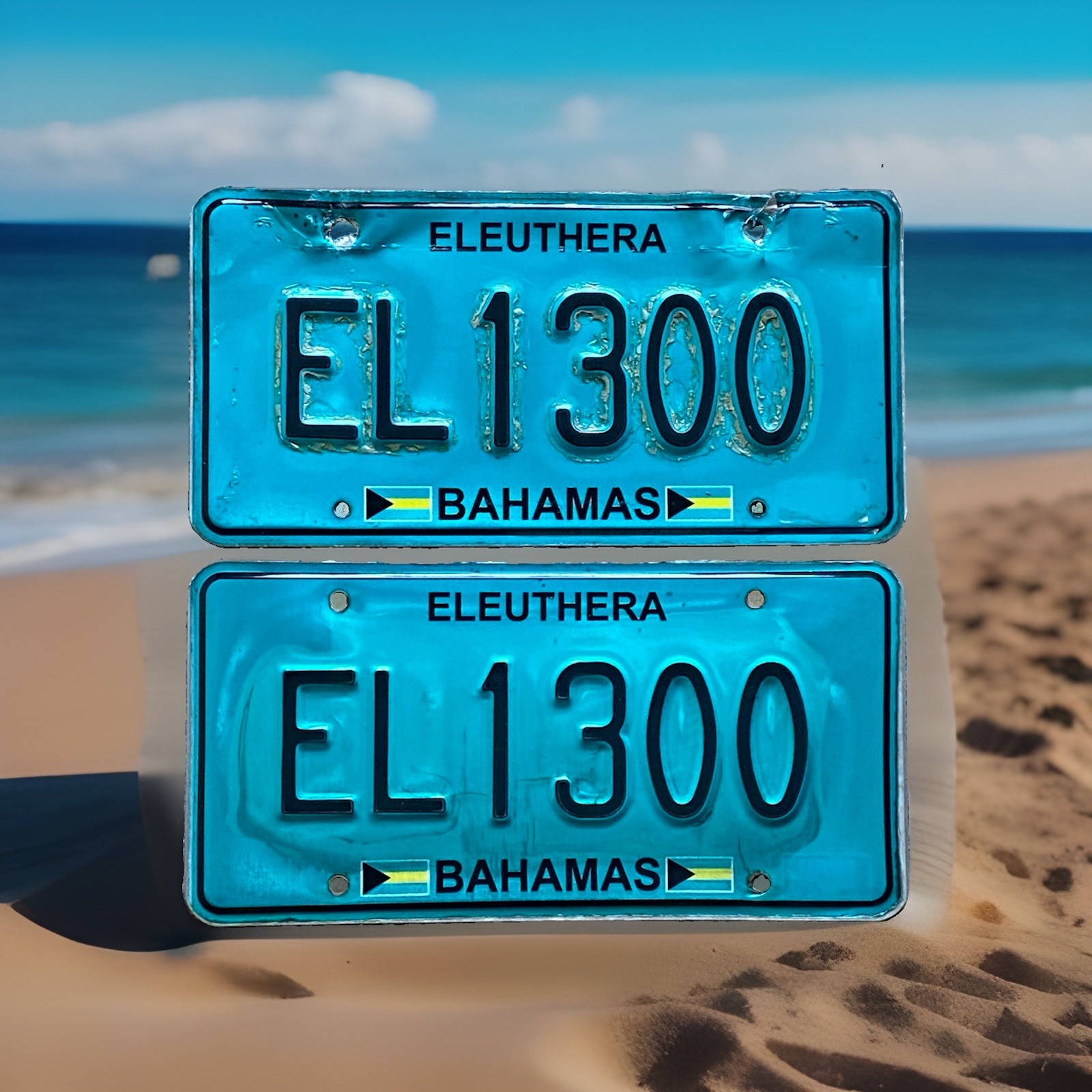 Rare Pair Of Bahamas ELEUTHERA license plates “EL 1300”