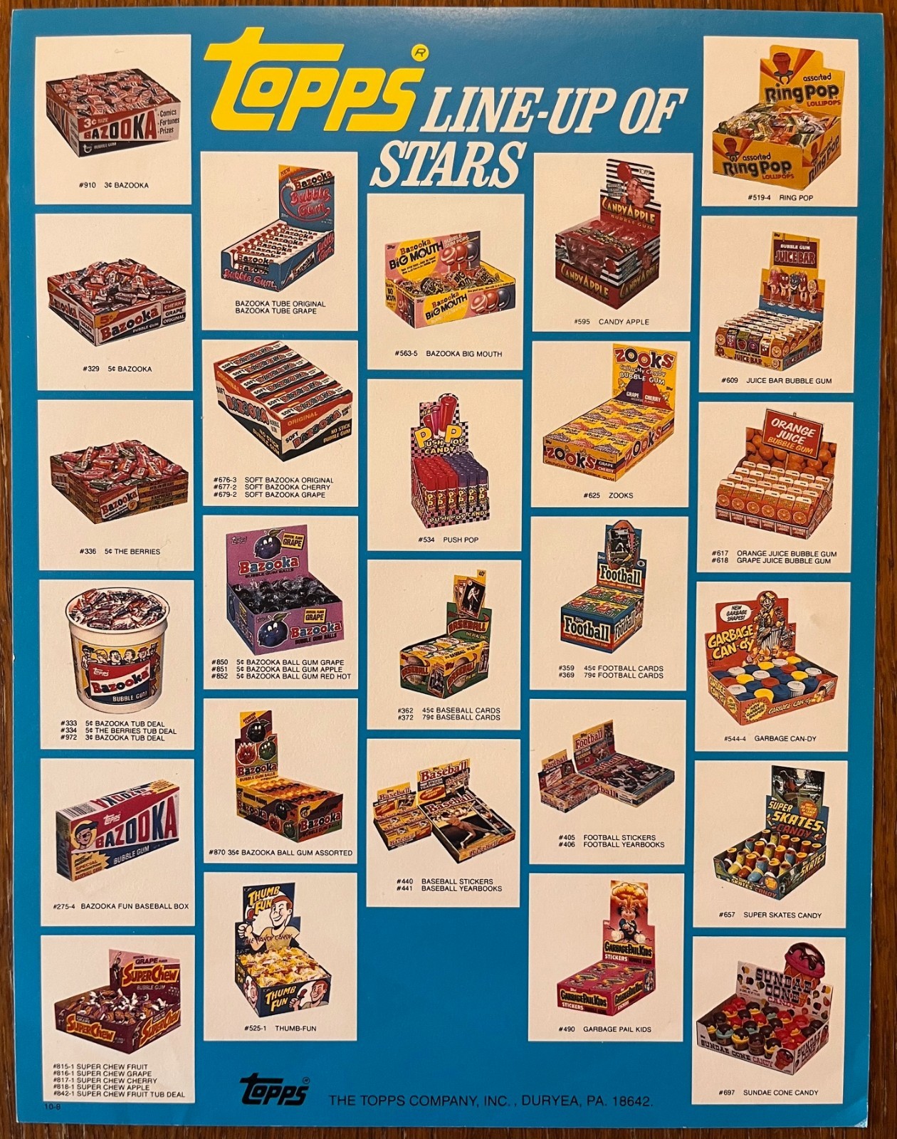 1985 Topps Line-Up of Stars Garbage Pail Kids Baseball Bazooka Sale Sell Sheet
