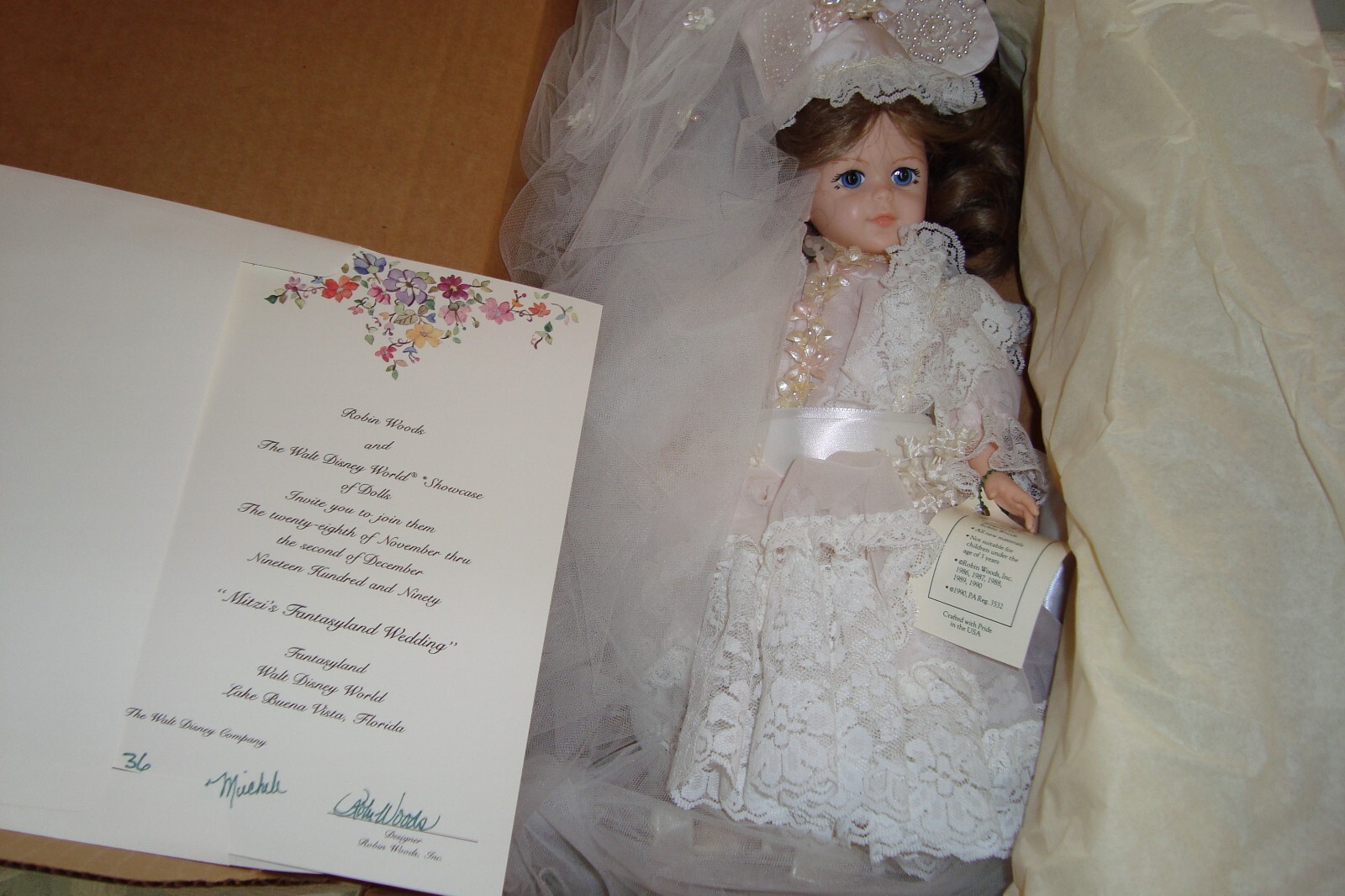 MITZI 1990 Walt Disney World Victorian Bride Mickey Ears Hat ROBIN WOODS Doll LE