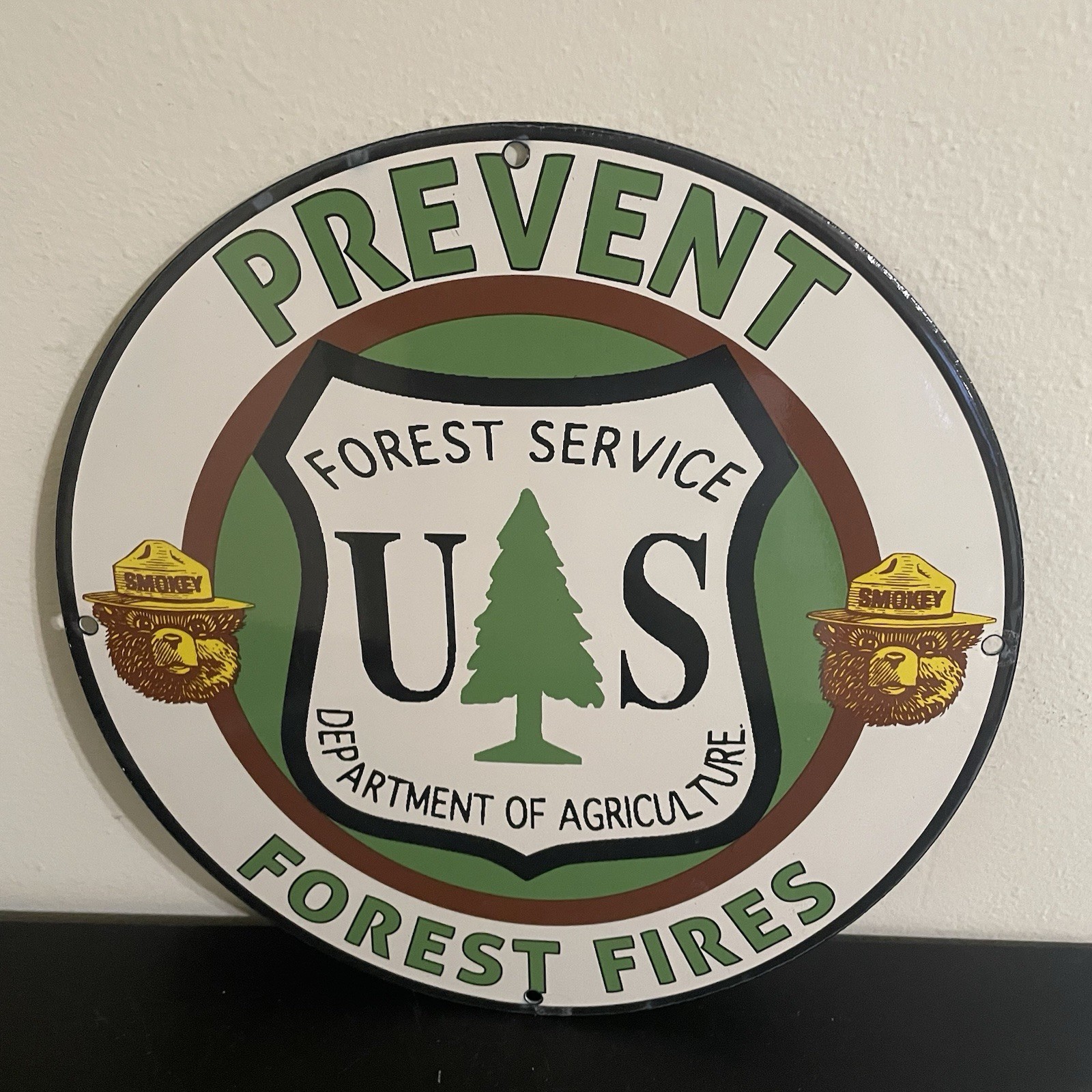 VINTAGE SMOKEY THE BEAR PREVENT FIRES GASOLINE OIL PORCELAIN SIGN