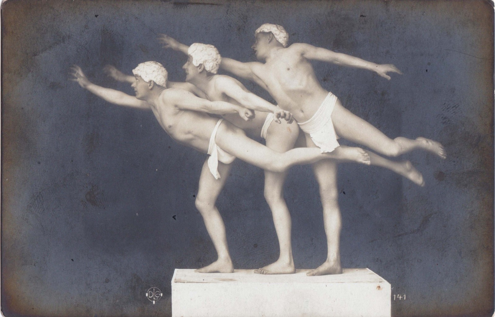 Vintage DLG RPPC -  Three dancers/acrobats in white very briefs - Gay interest