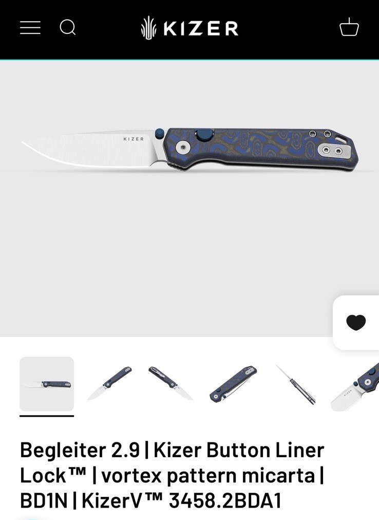 Kizer Begleiter 2.9 BD1N Drop Point Plain Liner Lock Blue Vortex Micarta 