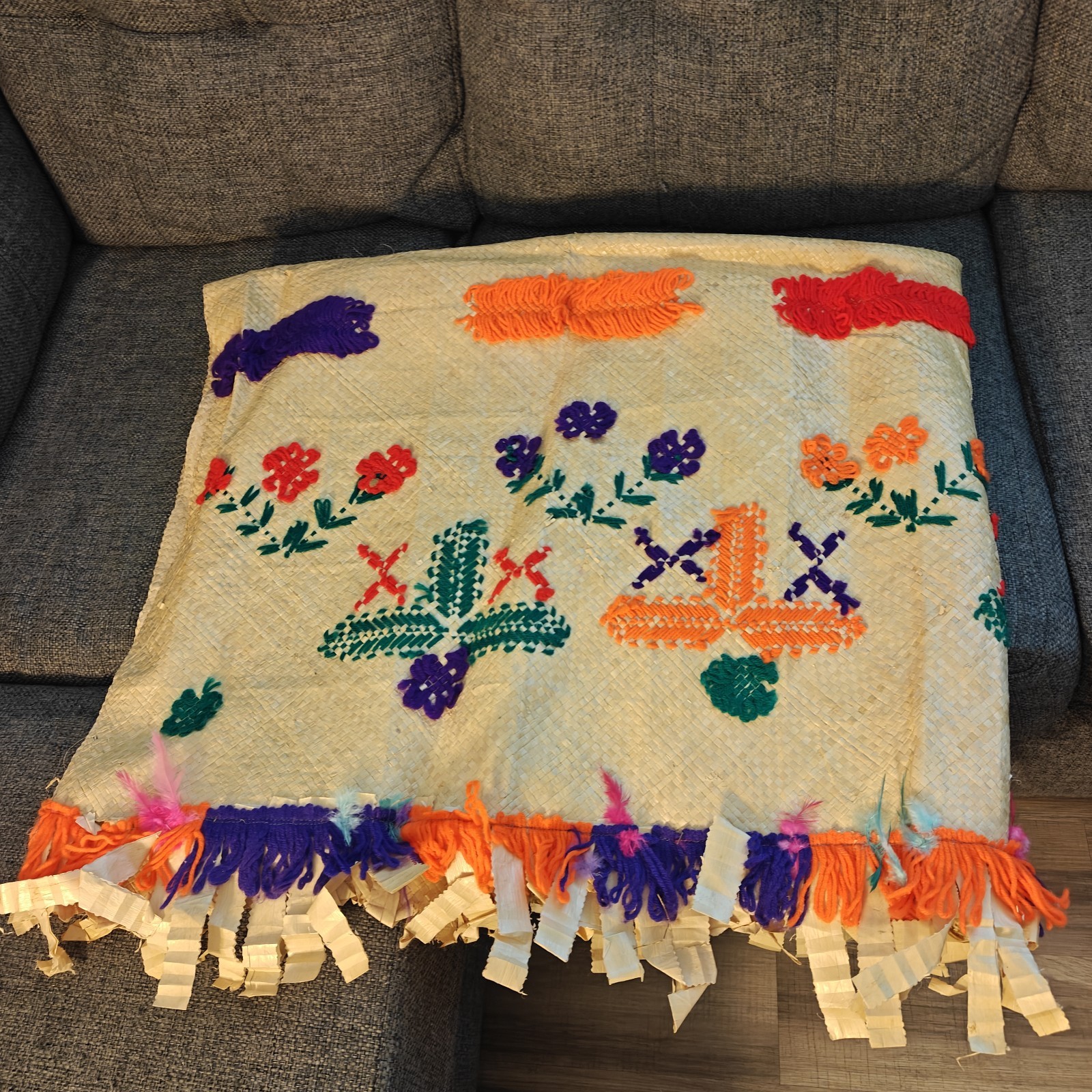 Vintage Tongan Polynesian Pandanus Woven Mat Textile Wall Hanging 64” x 48”