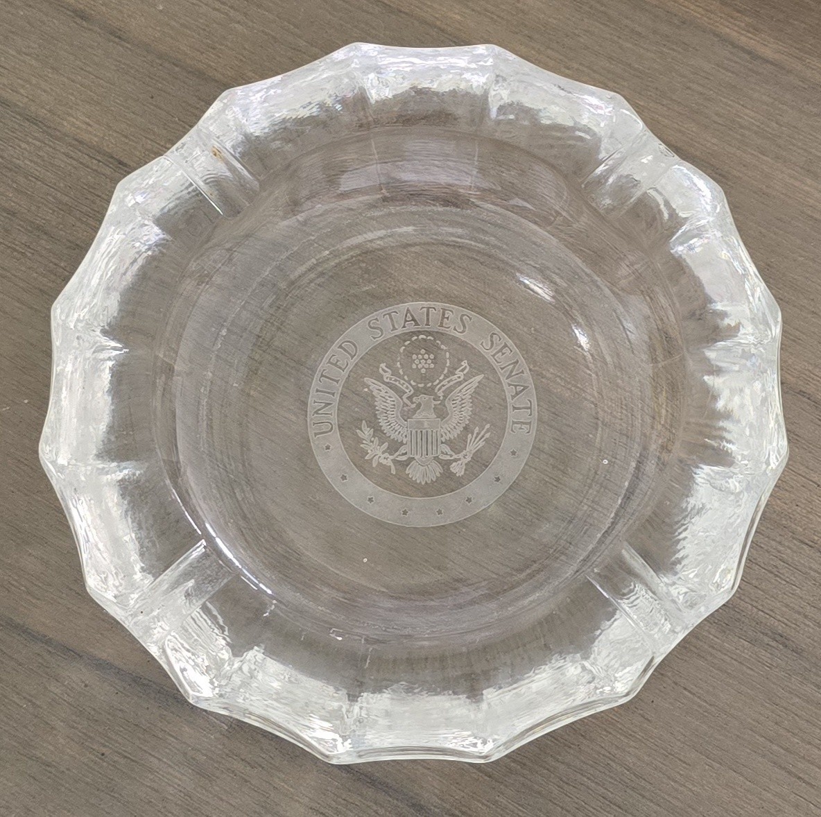 Vintage 1960's UNITED STATES SENATE Etched Ashtray Fostoria Glass Crystal 5.5 In