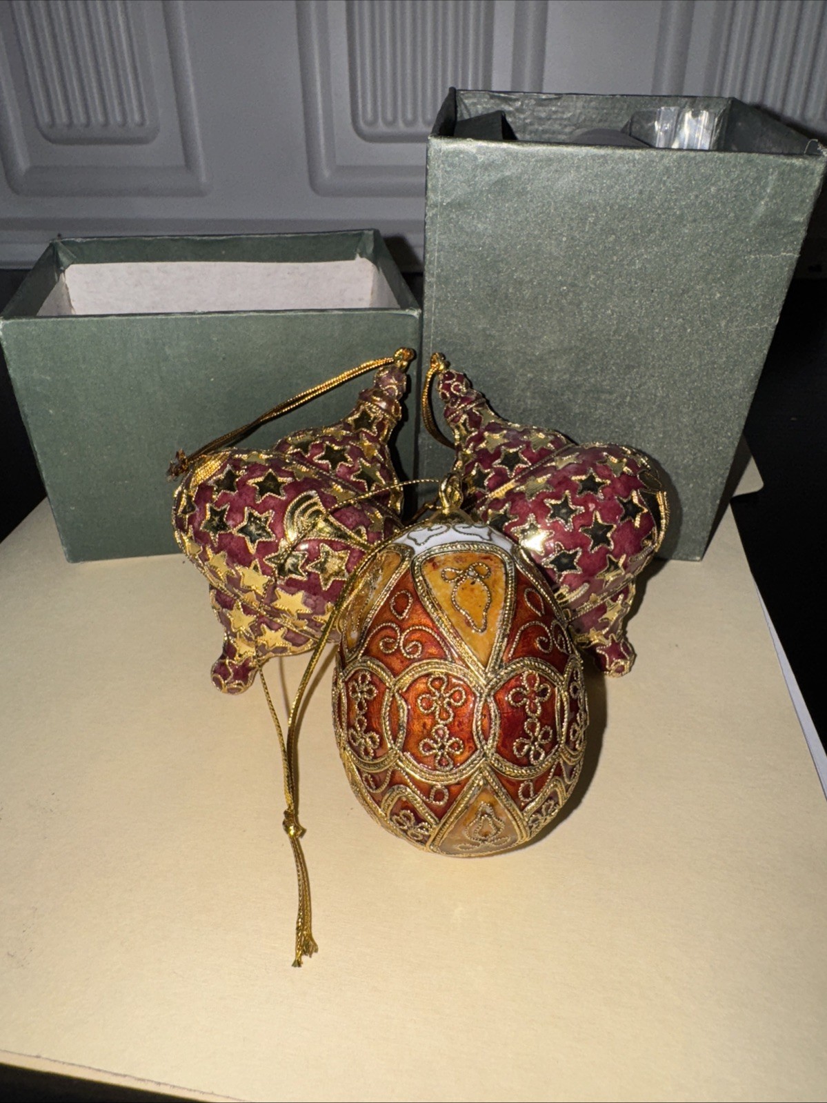 NYCO Gold Enamel Cloisonne Egg Ornament And Two Extra