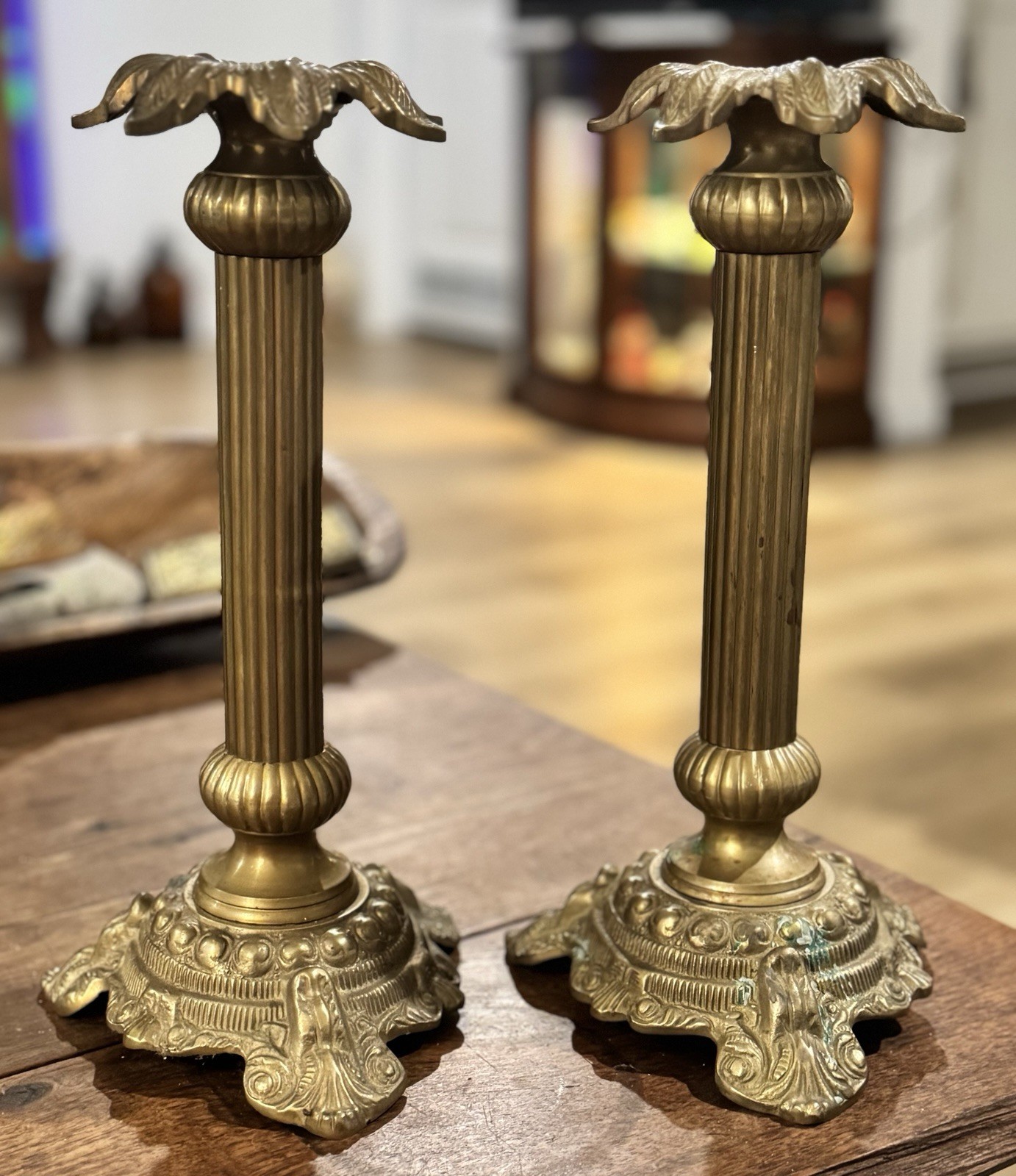 Vintage French Empire Neoclassical Cast Brass Candlesticks