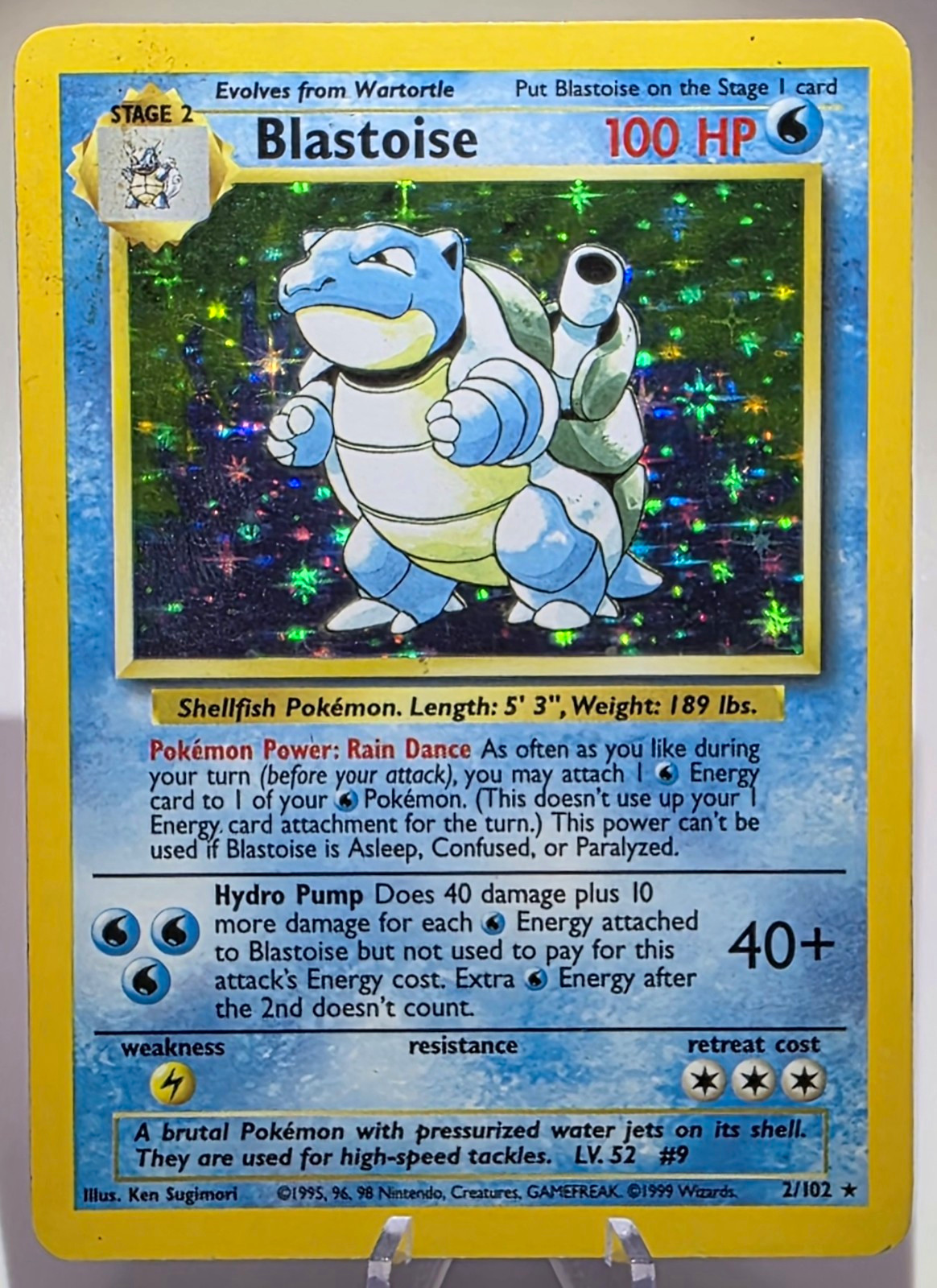 Wizards 1999 Pokémon Base Set Blastoise Holo Card 2/102 English
