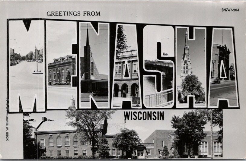 MENASHA Wisconsin Large Letter Greetings Postcard / RPPC Photo 