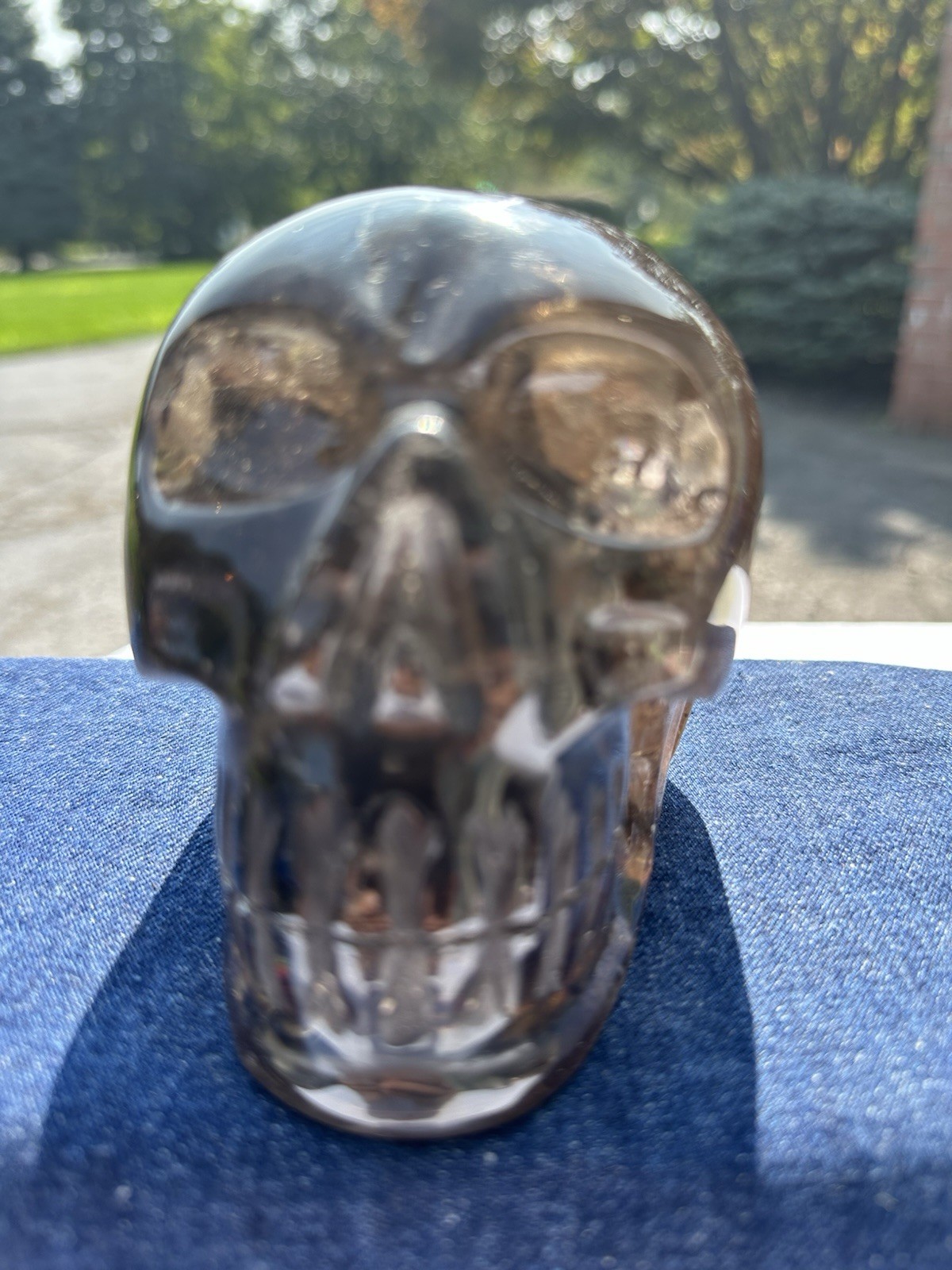 3.46lb Brazilian Dark Smoky Quartz Crystal Skull Hand Carved