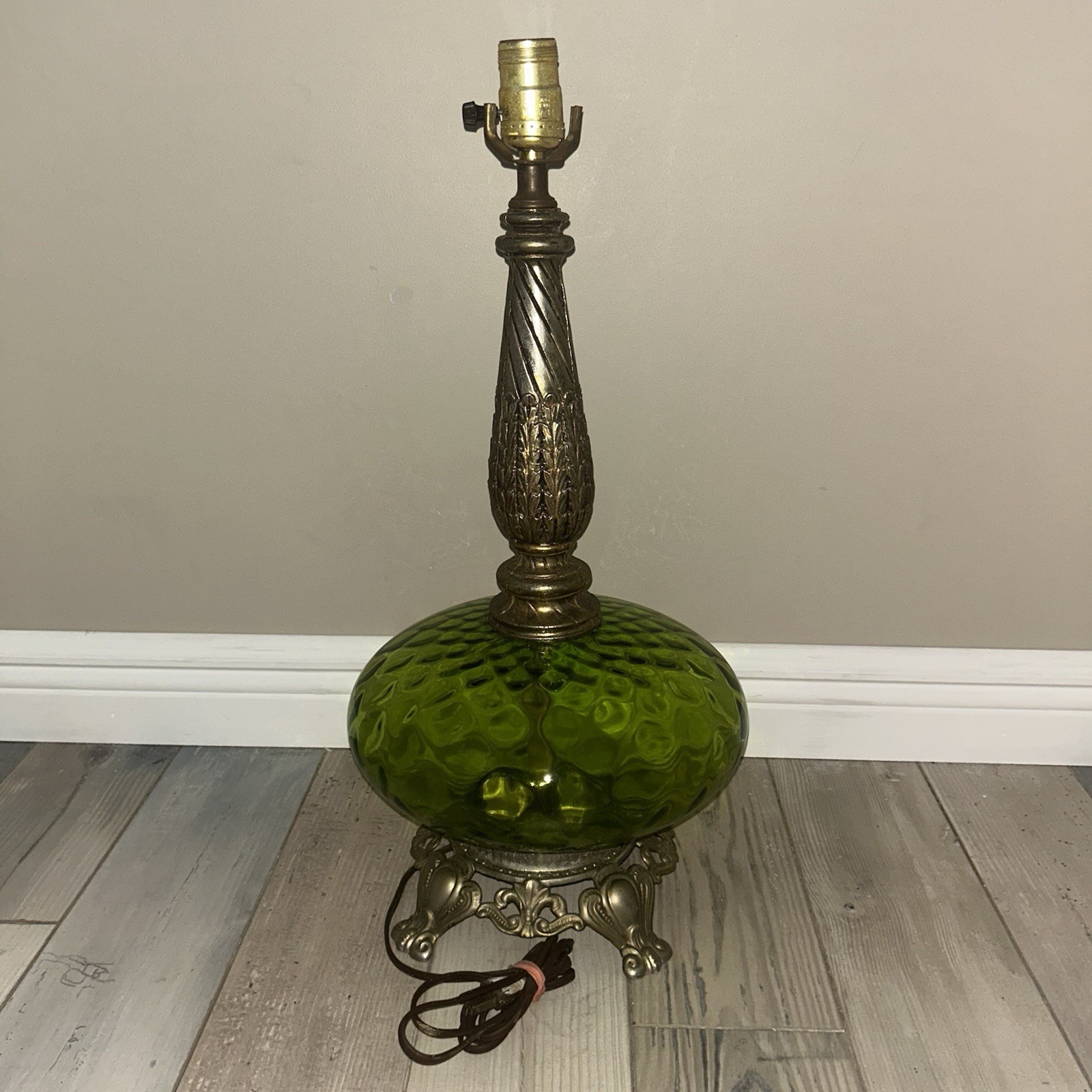 Vtg EF & EF Industries Style Hollywood Regency Large Green  Glass Lamp 22” tall