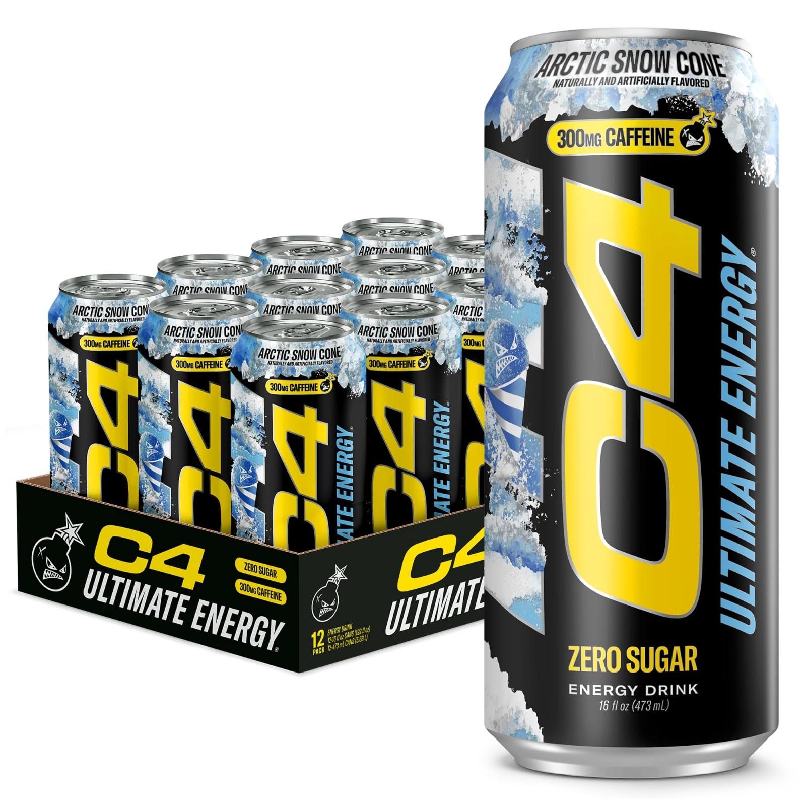 C4 Ultimate Arctic Snow Cone Zero Sugar Energy Drink 12 Pack 16 Fl Oz 300mg