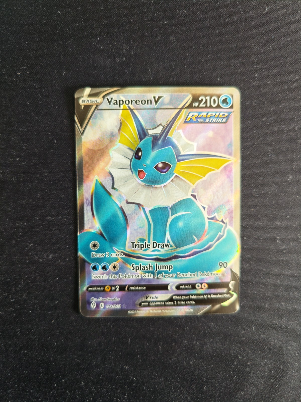 Vaporeon V (Full Art) Holo Ultra Rare SWSH07: Evolving Skies 172/203 NM