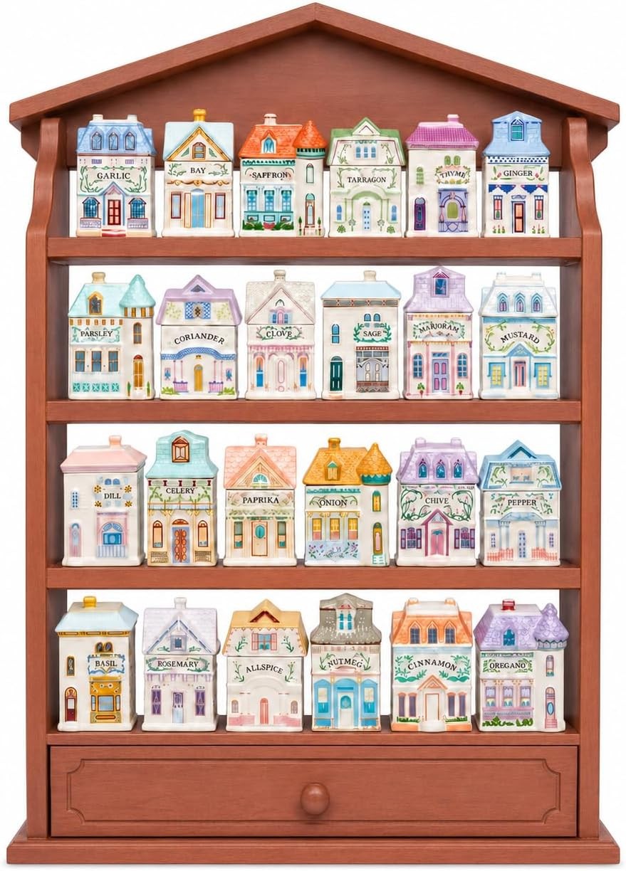 1989S Vintage Spice Village Wooden Rack - Village Spice House Wall-Mounted Displ