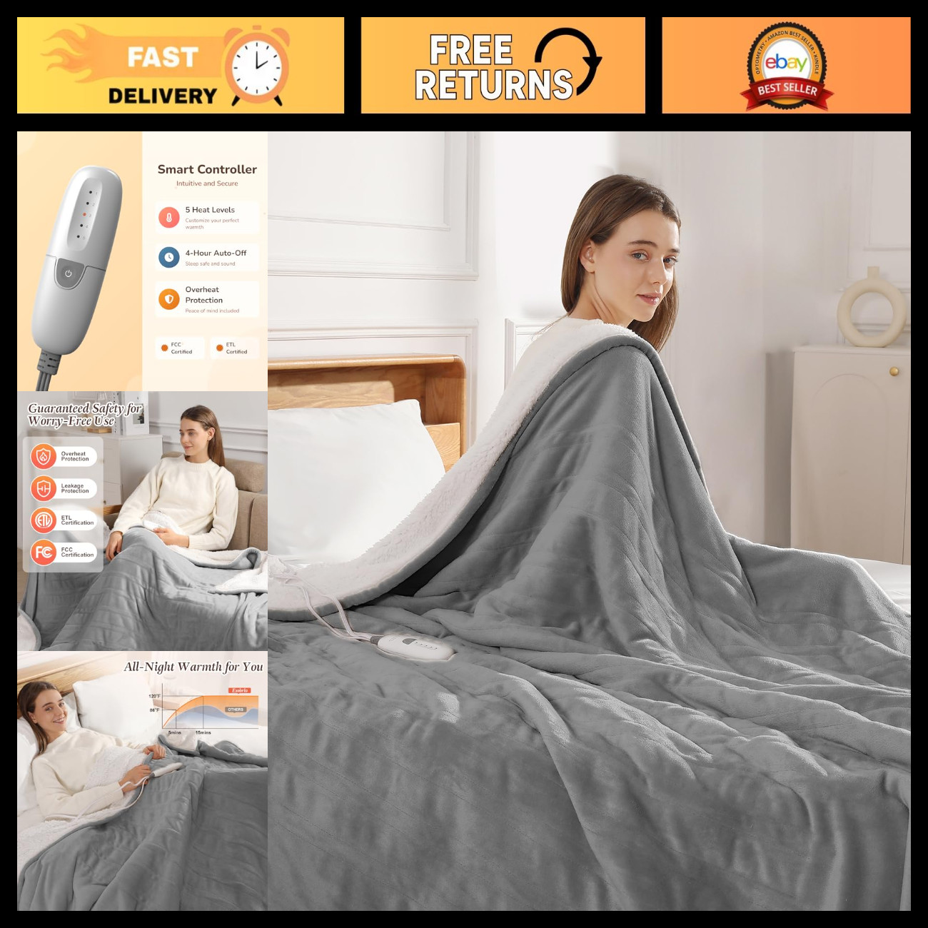 Electric Throw Blanket 50''x60'' Small Heated Throw Blanket for Lap, Gray