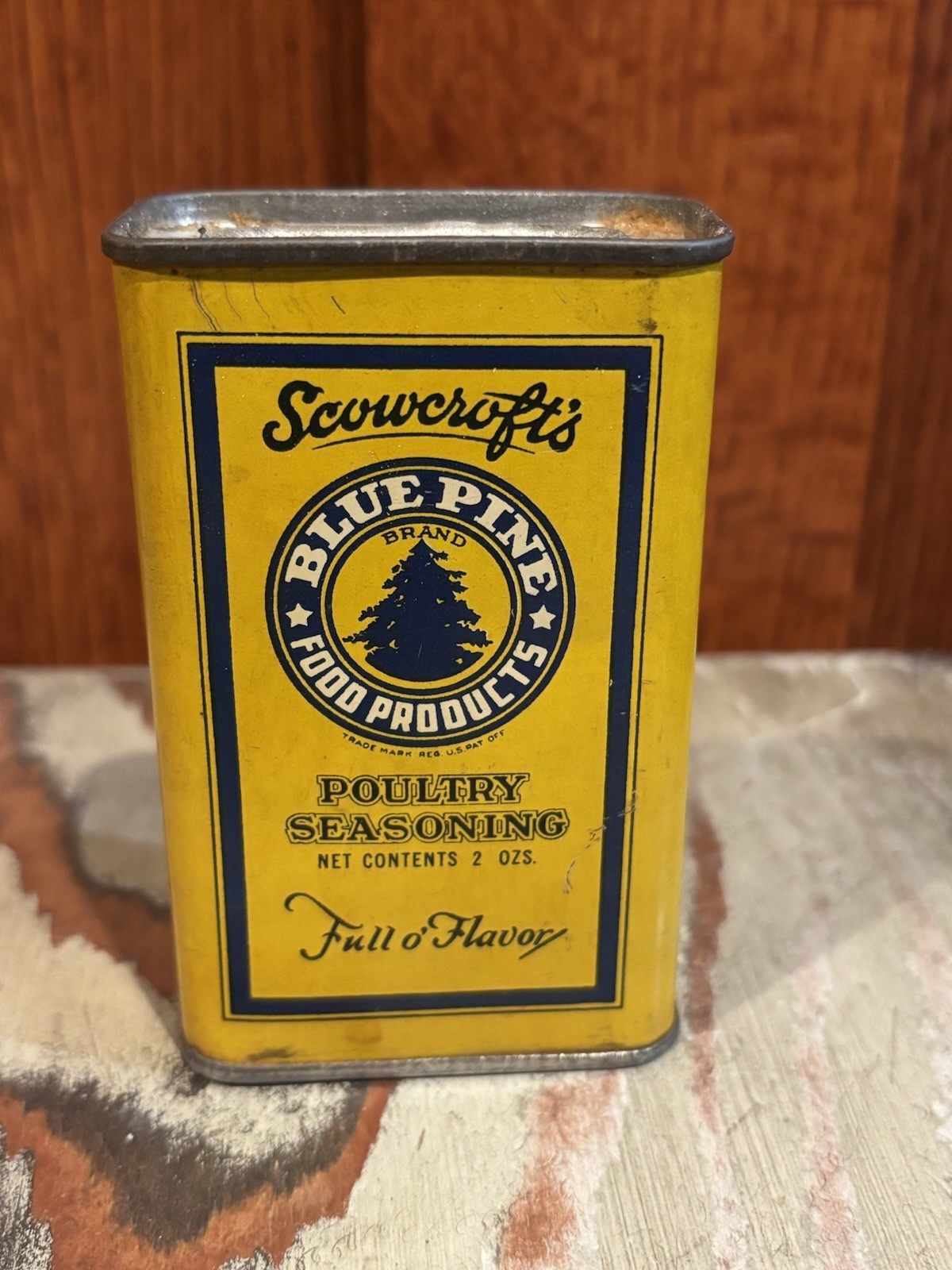 Vintage Scowcroft’s Blue Pine Poultry Seasoning Tin Ogden Utah