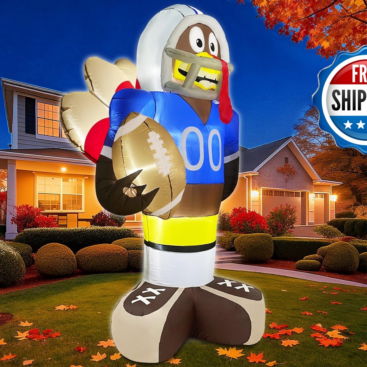 TURNMEON 8 Foot Giant Football Turkey Inflatables Fall Thanksgiving Decorations
