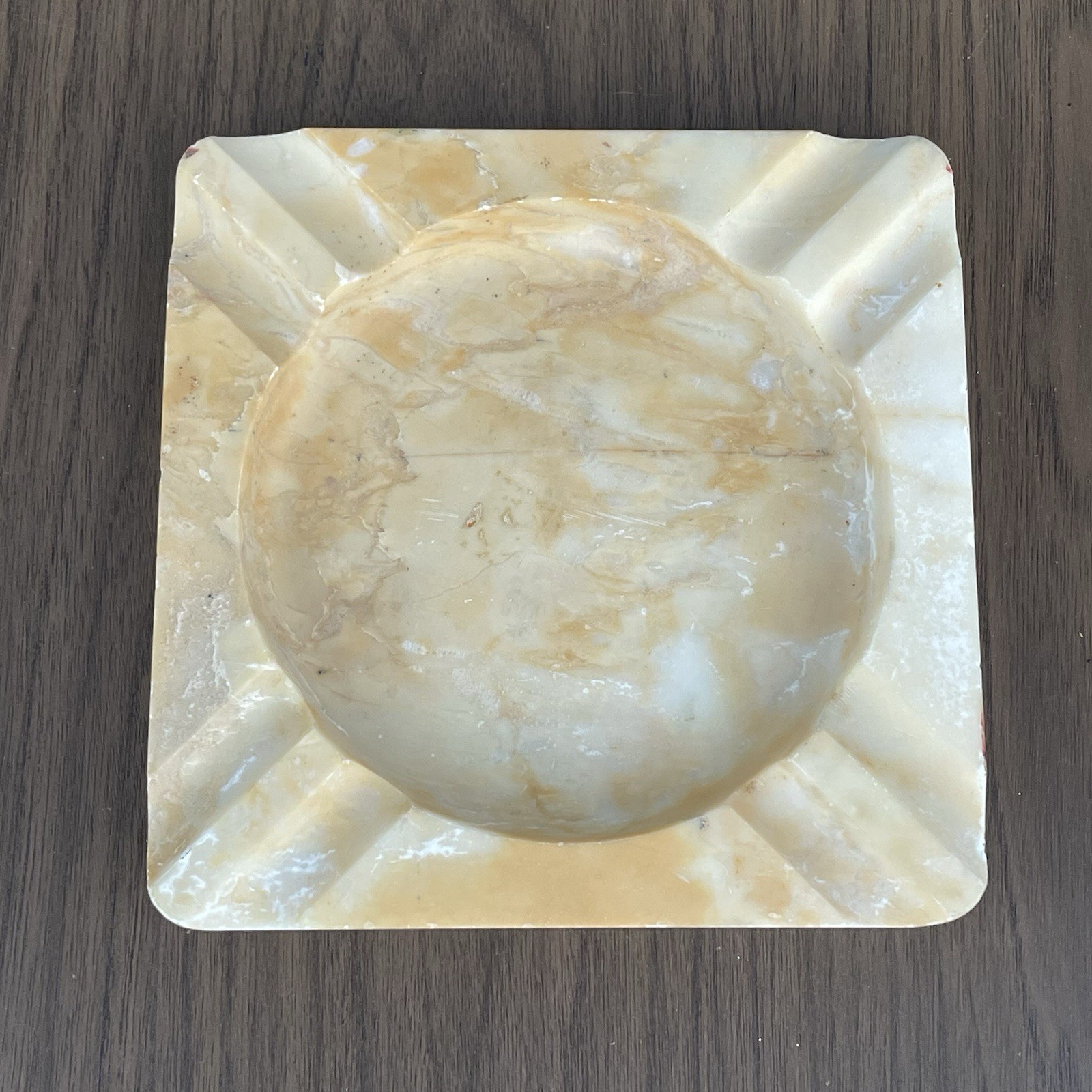 Vintage Solid Marble Ashtray Cream MCM Heavy