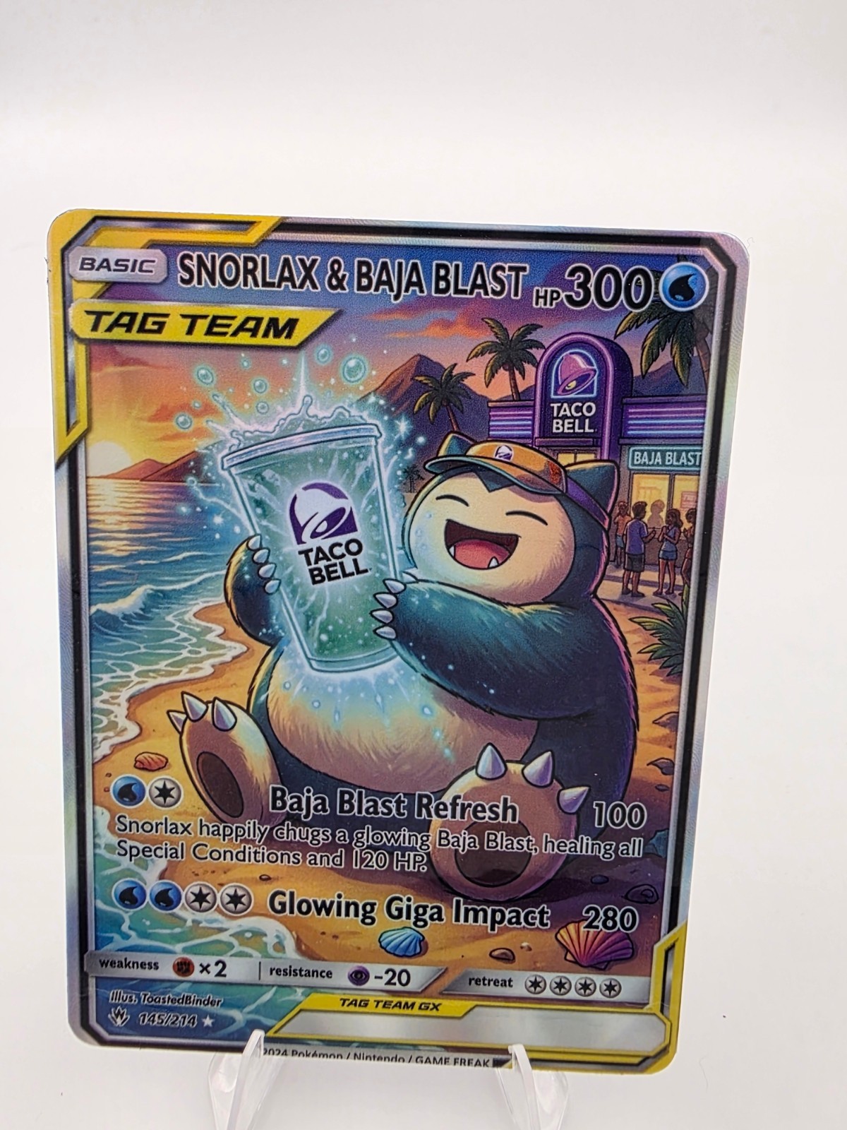 CUSTOM FAN ART Snorlax Blast Tagteam Holo Card