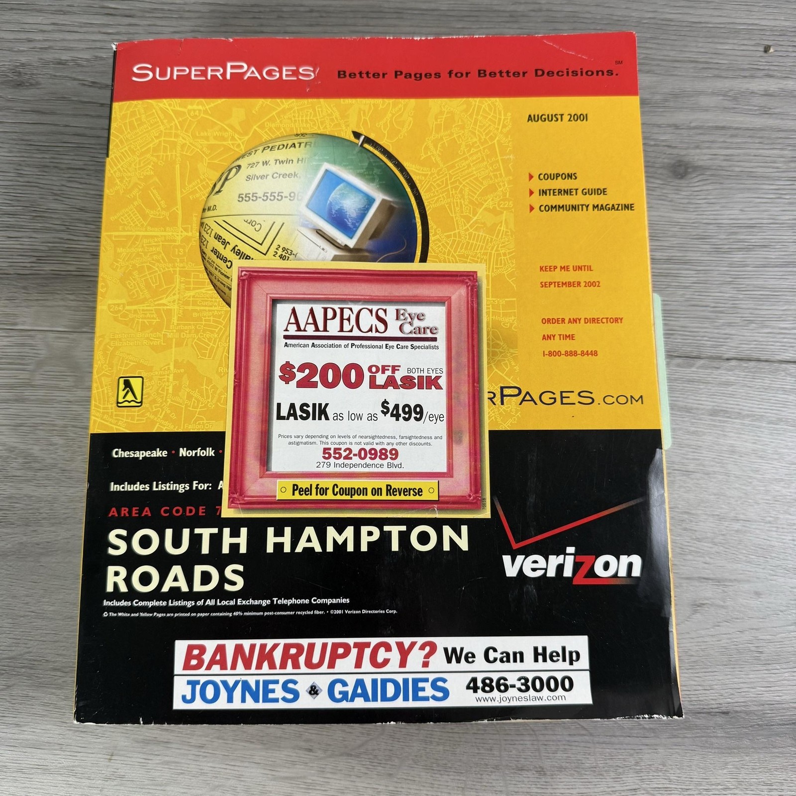 Vintage 2001 Verizon SuperPages South Hampton Roads Phone Book Directory VA