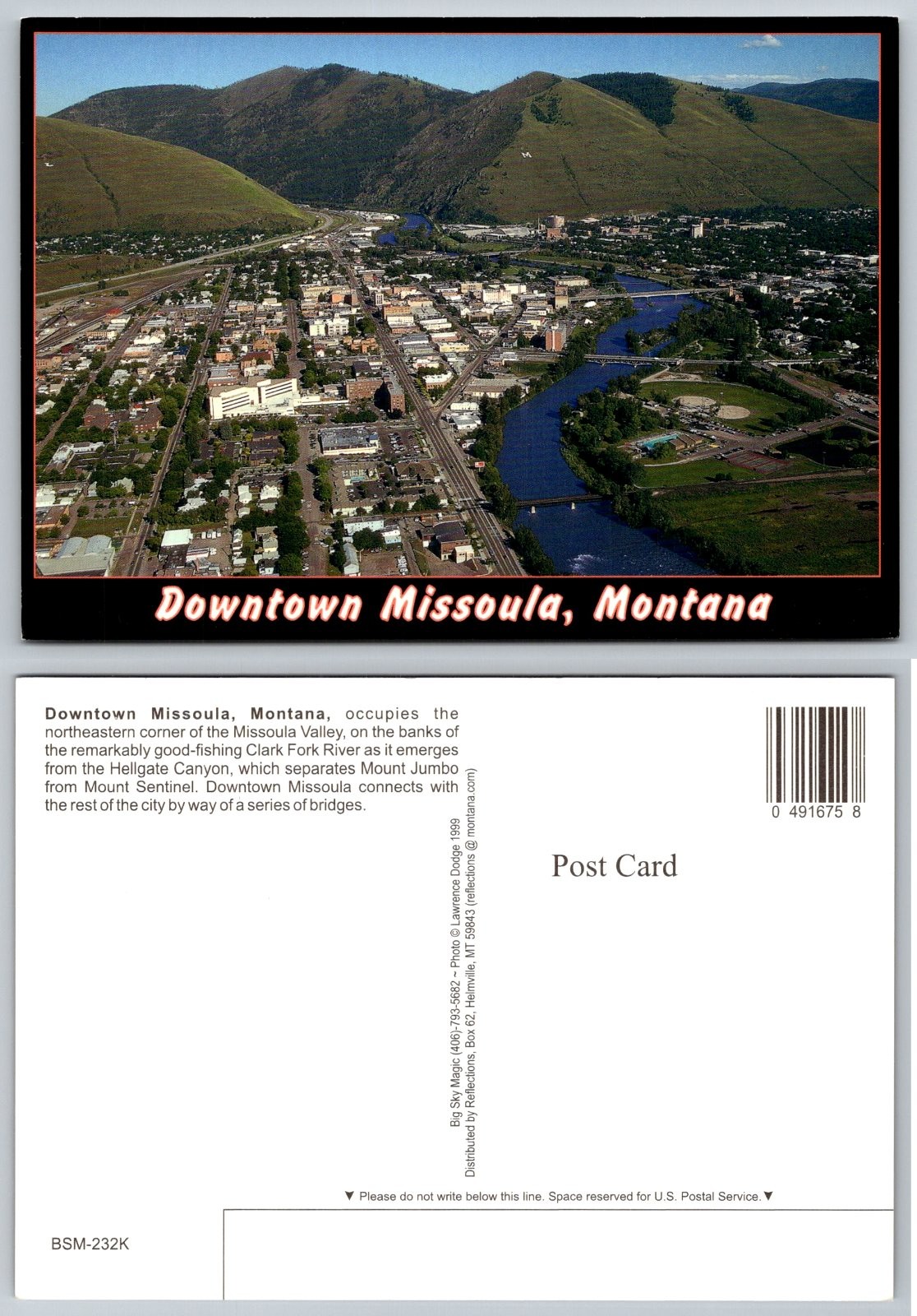 Continental Downtown Missoula Montana Aerial View Clark Fork River Big Postcard