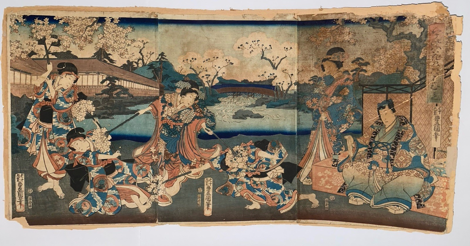 Edo Woodblock Triptych by Utagawa Kunisada Toyokuni III c1864 Original Ukiyo-e