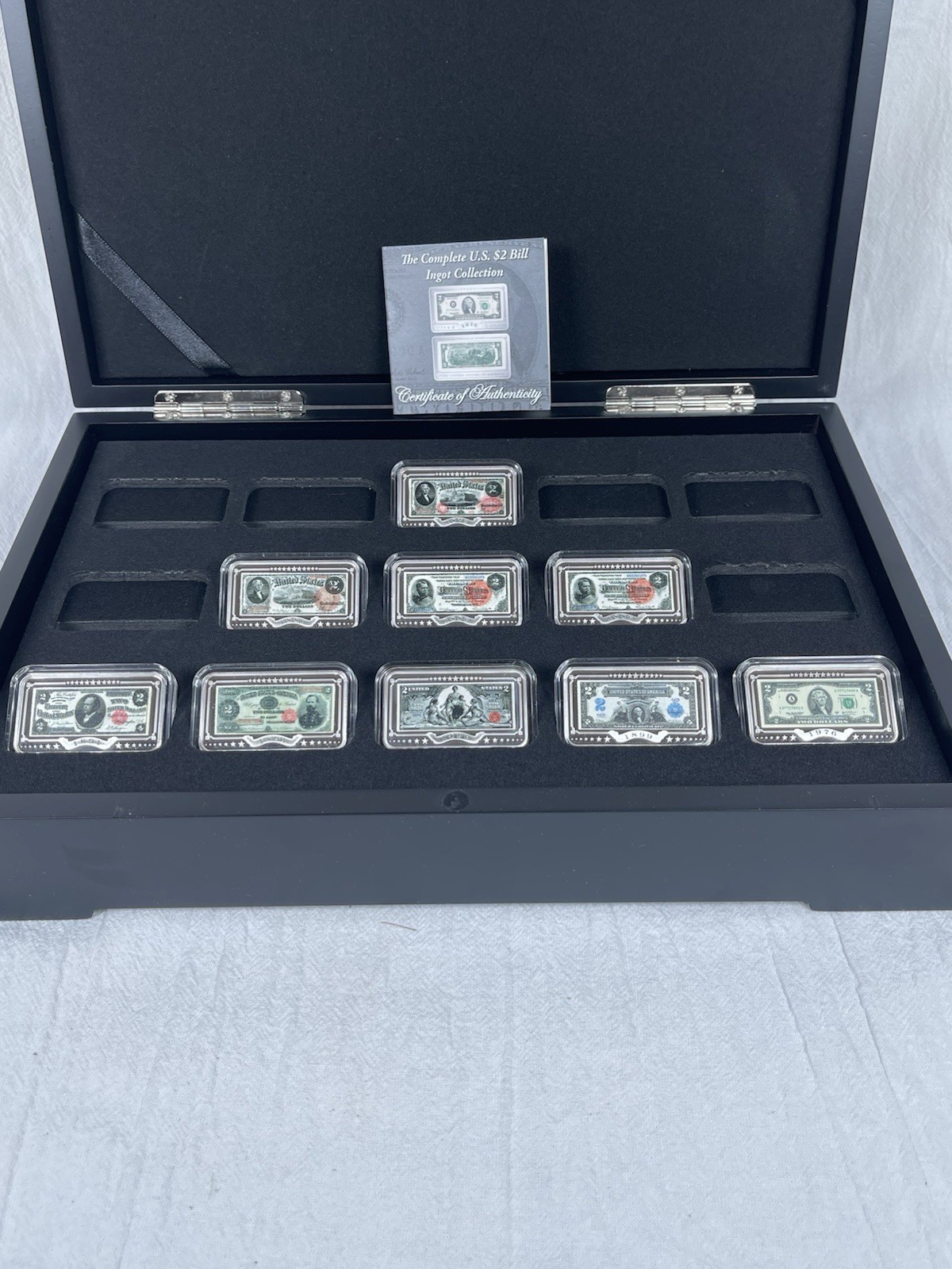 Bradford Exchange 99.9% Silver Plated U.S. $2 Bill Ingot 9 Total With Case/ COA