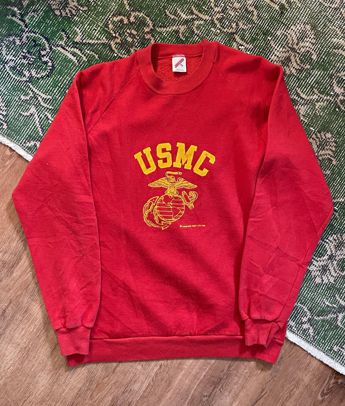 Vintage 1980 USMC Marine Corps Red Sweatshirt Command Post Ltd Quantico USA