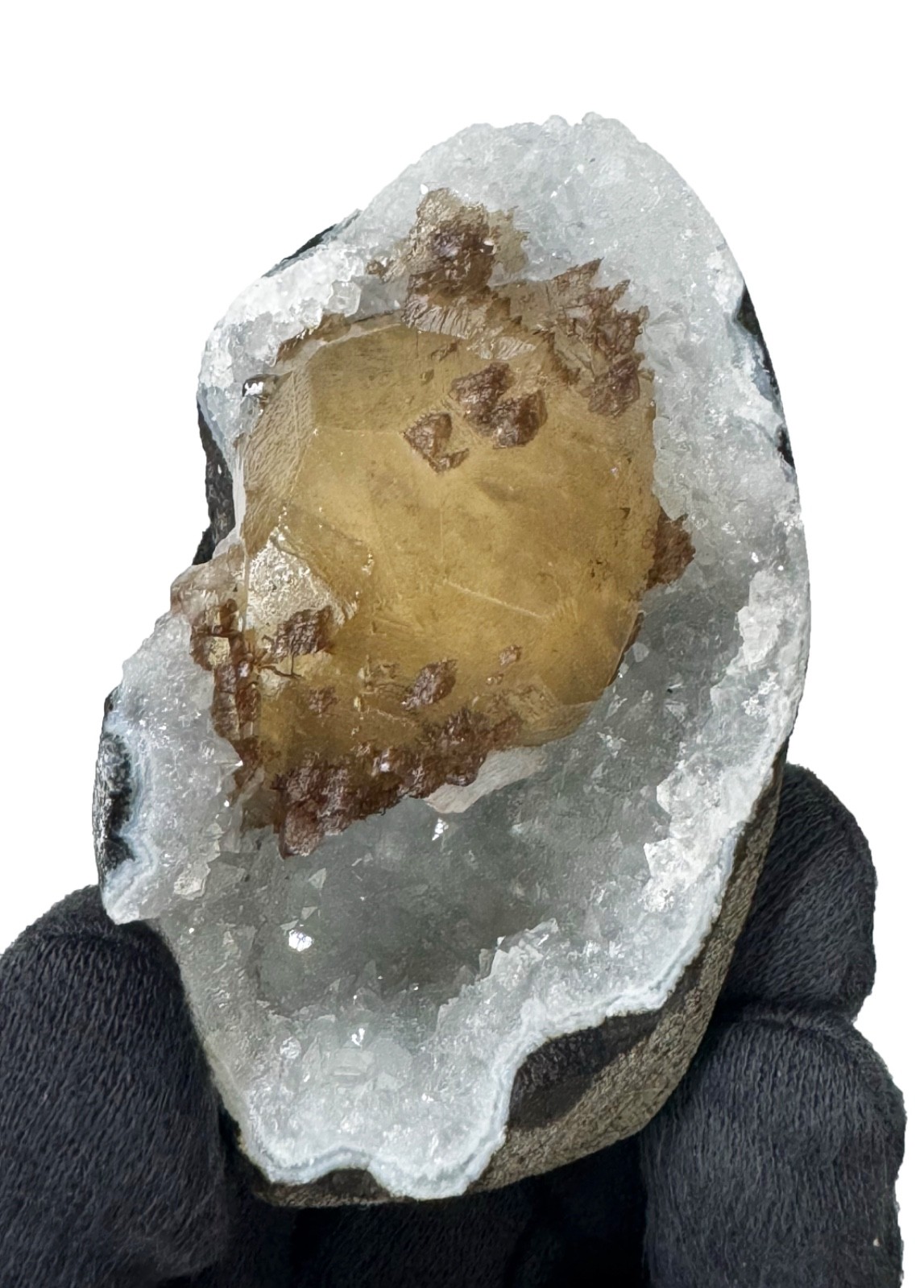 Calcite With Stilbite On Quartz Geode Rocks, Crystals And Mineral Specimens