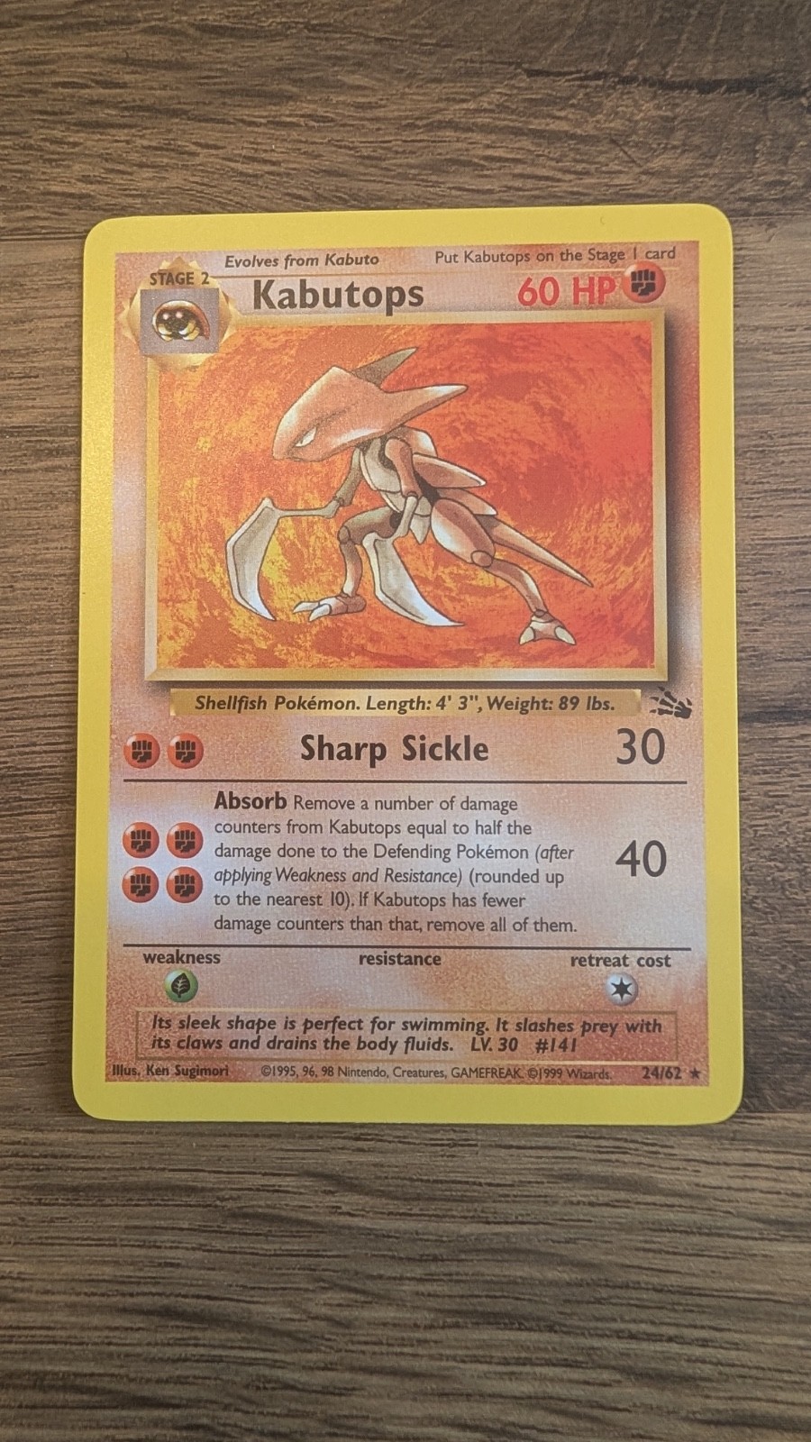 Pokemon Kabutops #24/62 Non-Holo Rare - 1999 WotC Fossil Set