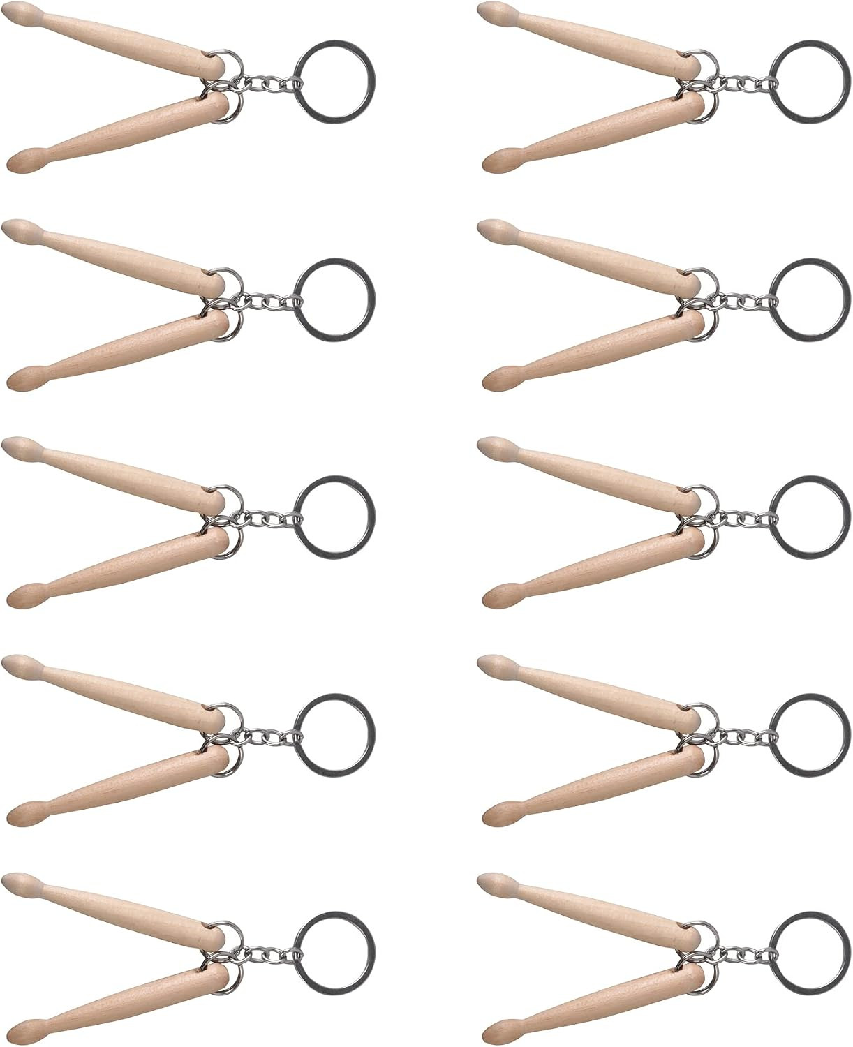 10PCS Mini Drumstick Keychain, Natural Wood Color - Premium Maple Wood & Metal,