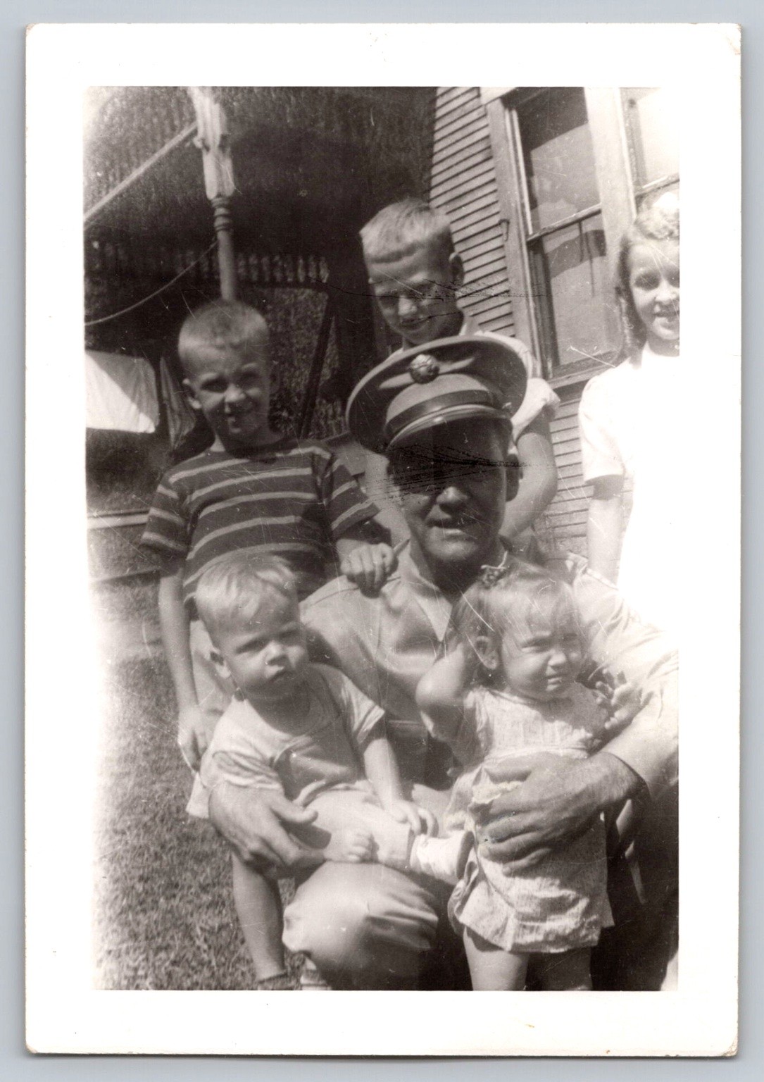 WWII Soldier Family Portrait Snapshot Photograph 1944 Army Uniform Freeport PA