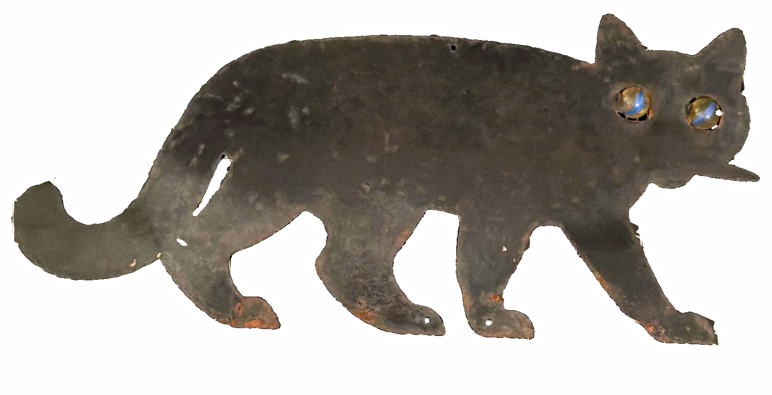 Antique Edwardian Black Cat Bird Metal Glass Marble Eyes Garden Folk Art Vtg