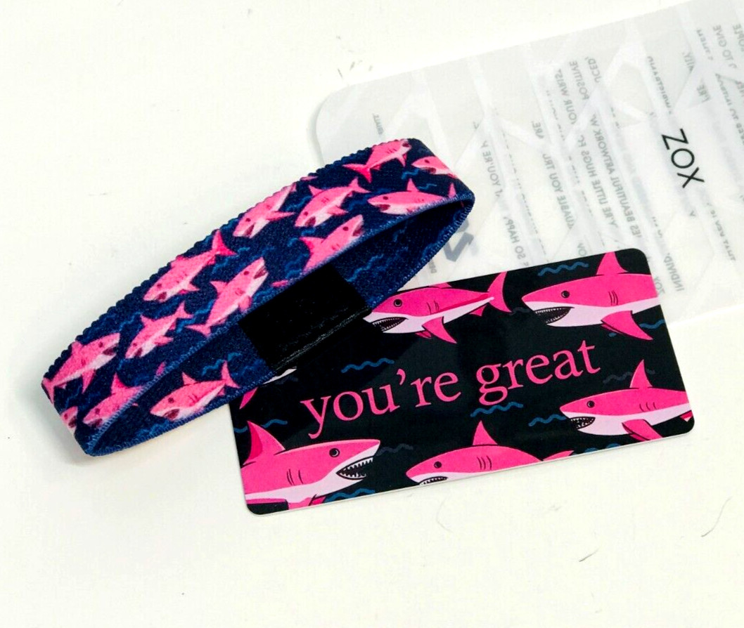 ZOX **YOU'RE GREAT** Silver Large Single Wristband w/Card PINK SHARKS