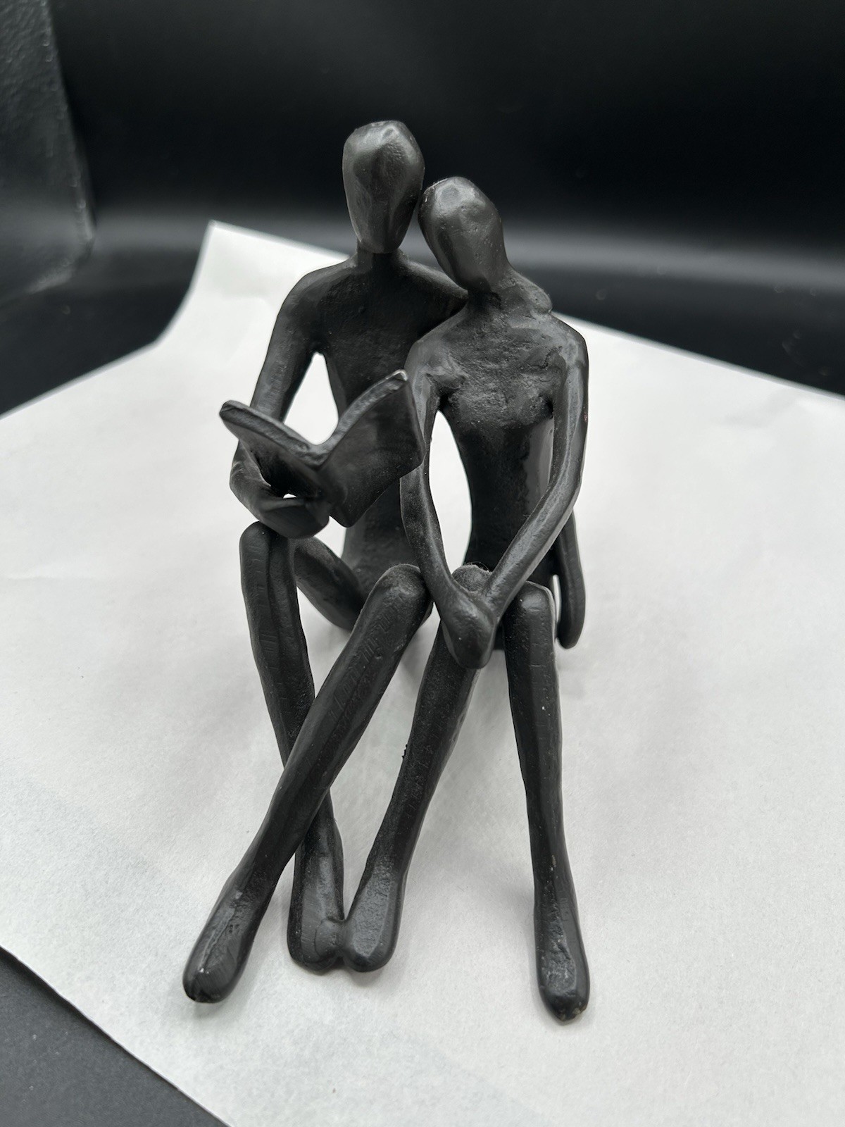 Danya B Brown Cast Iron Abstract Couple Reading Book Together Sculpture