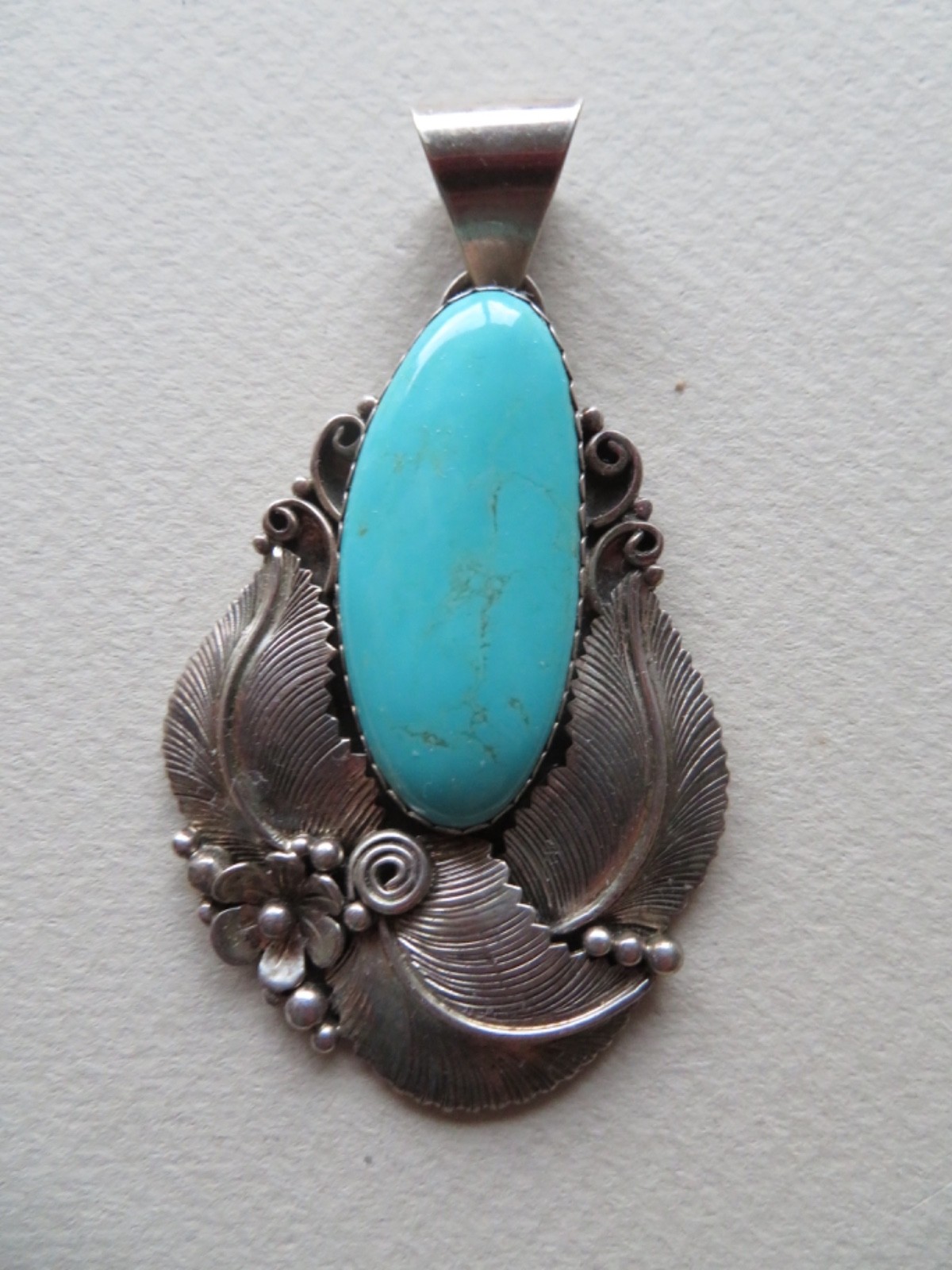 FINE V. JACKSON NATIVE AMERICAN STERLING & TURQUOISE LARGE PENDANT -- 28.3 GRAMS
