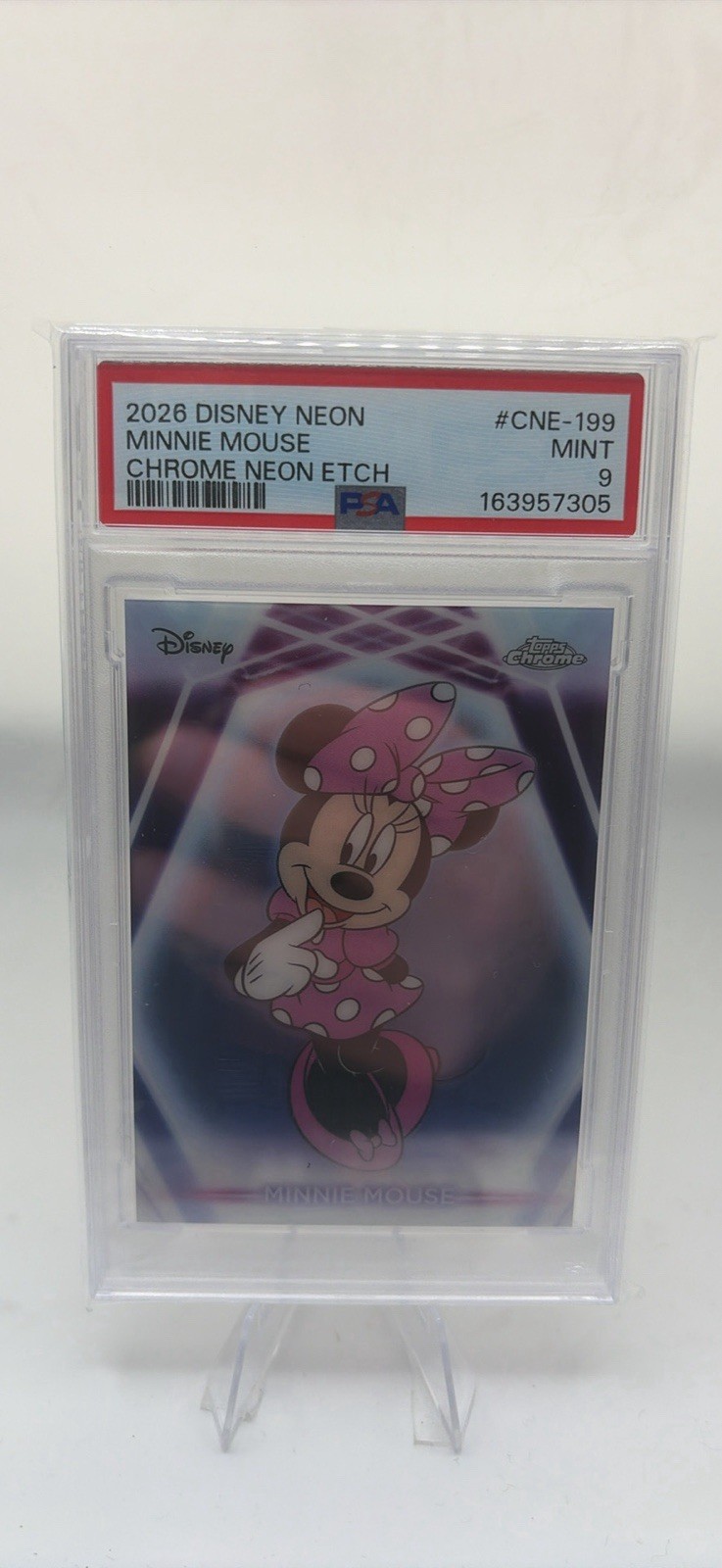 2024 Topps Chrome Disney Neon Minnie Mouse Neon Etch PSA 9