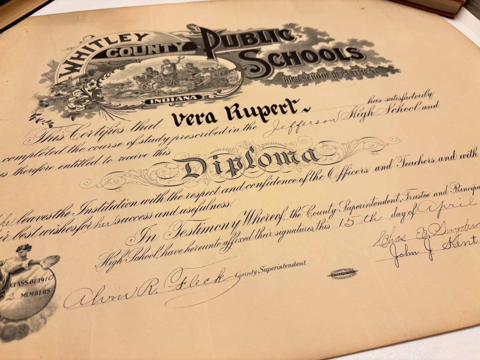 High School Diploma 1910 Jefferson Indiana 16x21