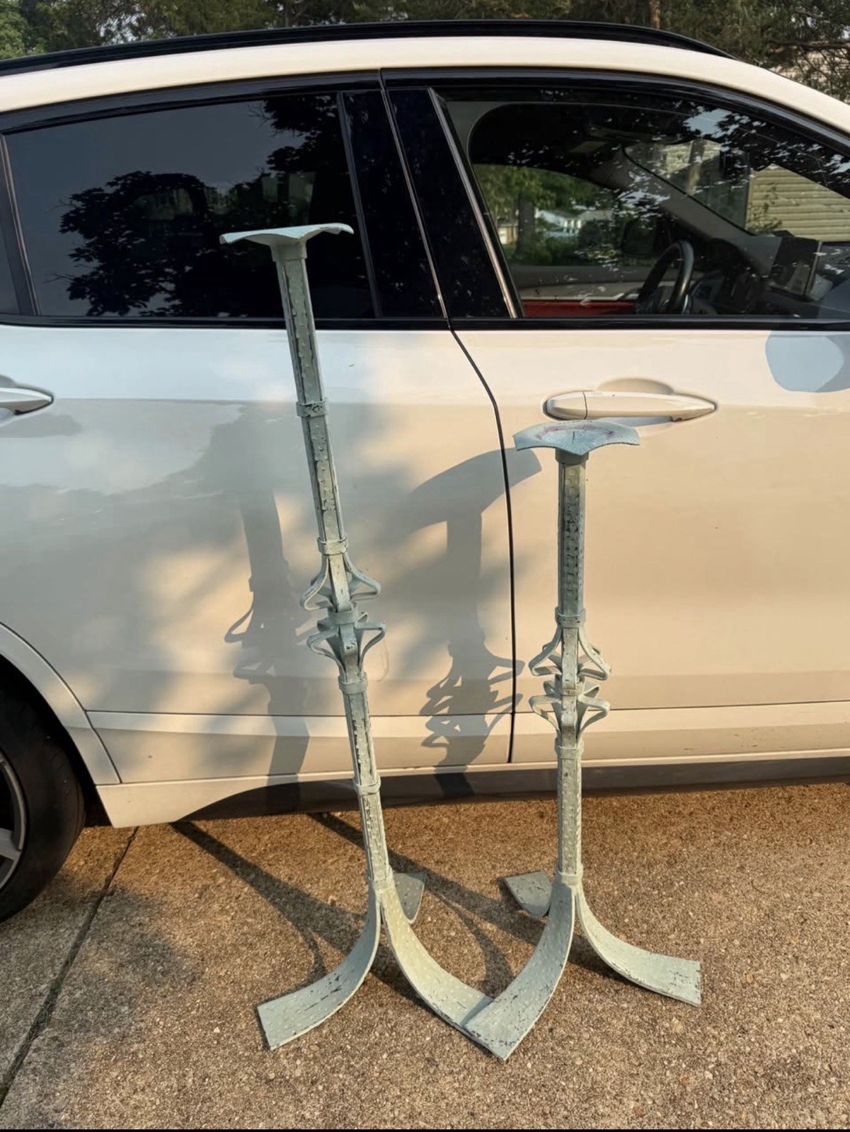 Global Views Heavy Tall Hammered Wrought iron Floor Standing Candle Holders Pair