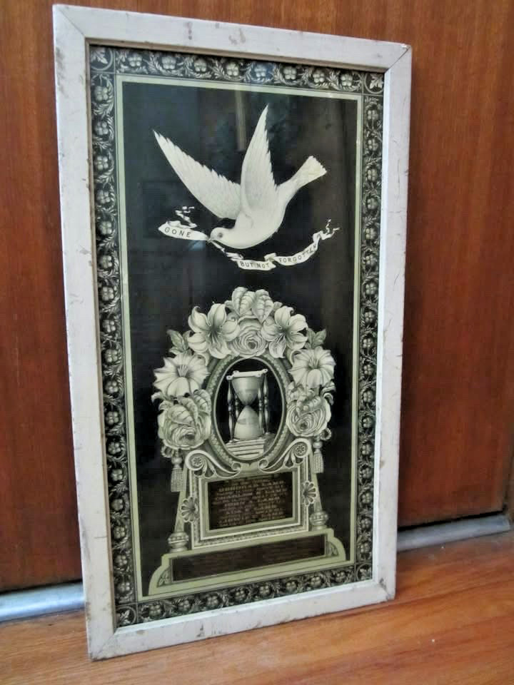 Vtg Antique 1800's Victorian Memorial Mourning Framed Funeral Art Halloween Goth