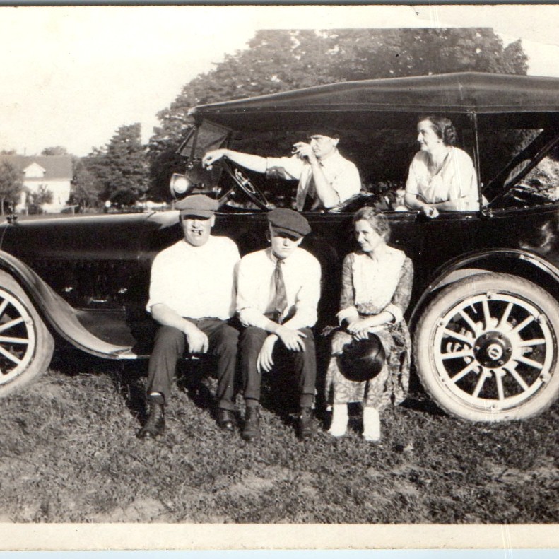 c1920s Elkhart IN Whitnack Snapshot Photo Hillis School Yard Vintage Car 4.5