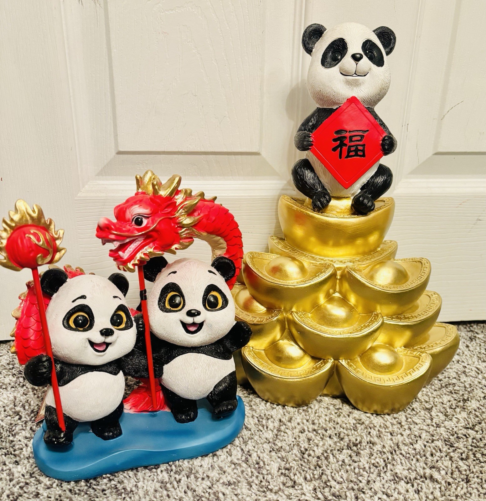 Year Of The Horse 2026 Panda Dragon Figurine Decor Set Chinese Lunar New Year