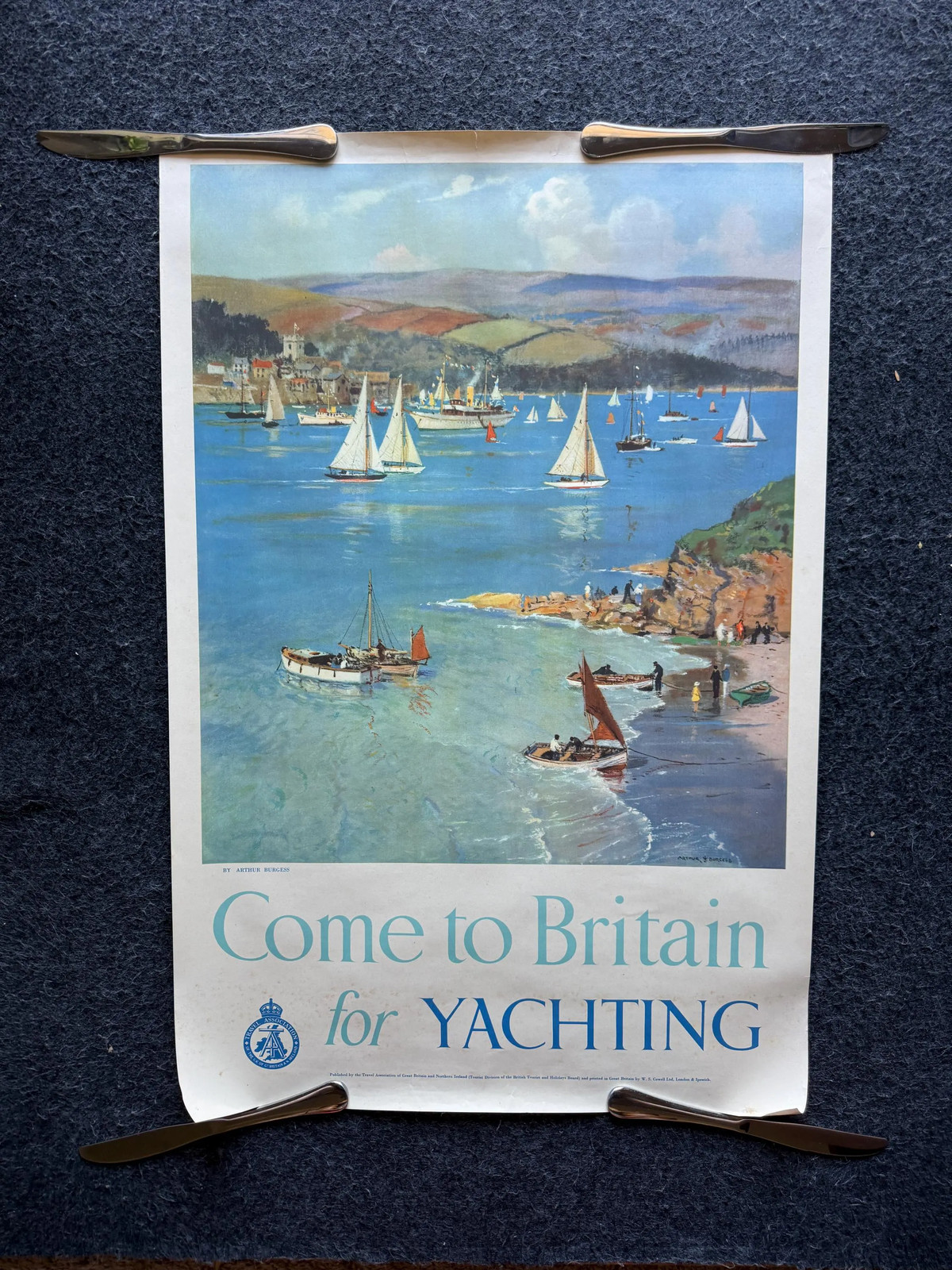 Original 1950s Come to Britain for Motoring Travel Poster, Vintage MCM Wall Dec