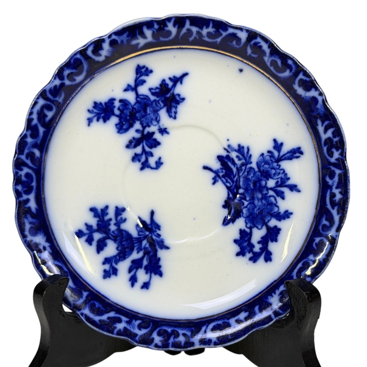 Antique c. 1928 Stanley Pottery 'Touraine' Flow Blue Saucer for Teacup
