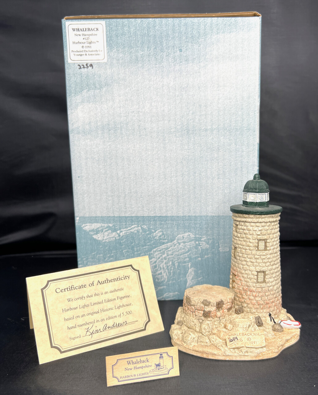 Harbour Lights Whaleback New Hampshire Lighthouse 127 1991 Box COA