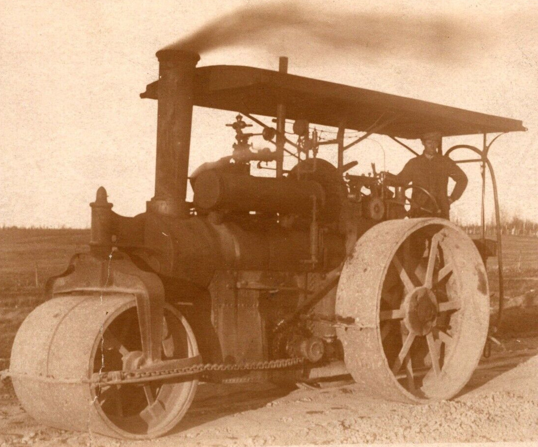 RARE Real Photo Postcard - Iroquois Steam Roller  Tractor c1910 RPPC