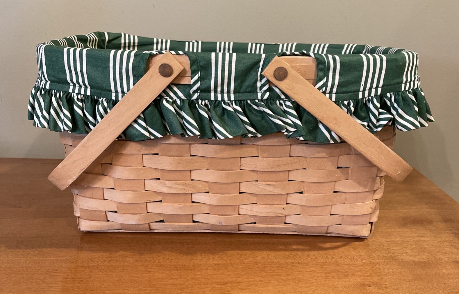 Vintage Longaberger 15” Gathering Basket 1998 Dual Swing Handles 2 Liners Signed