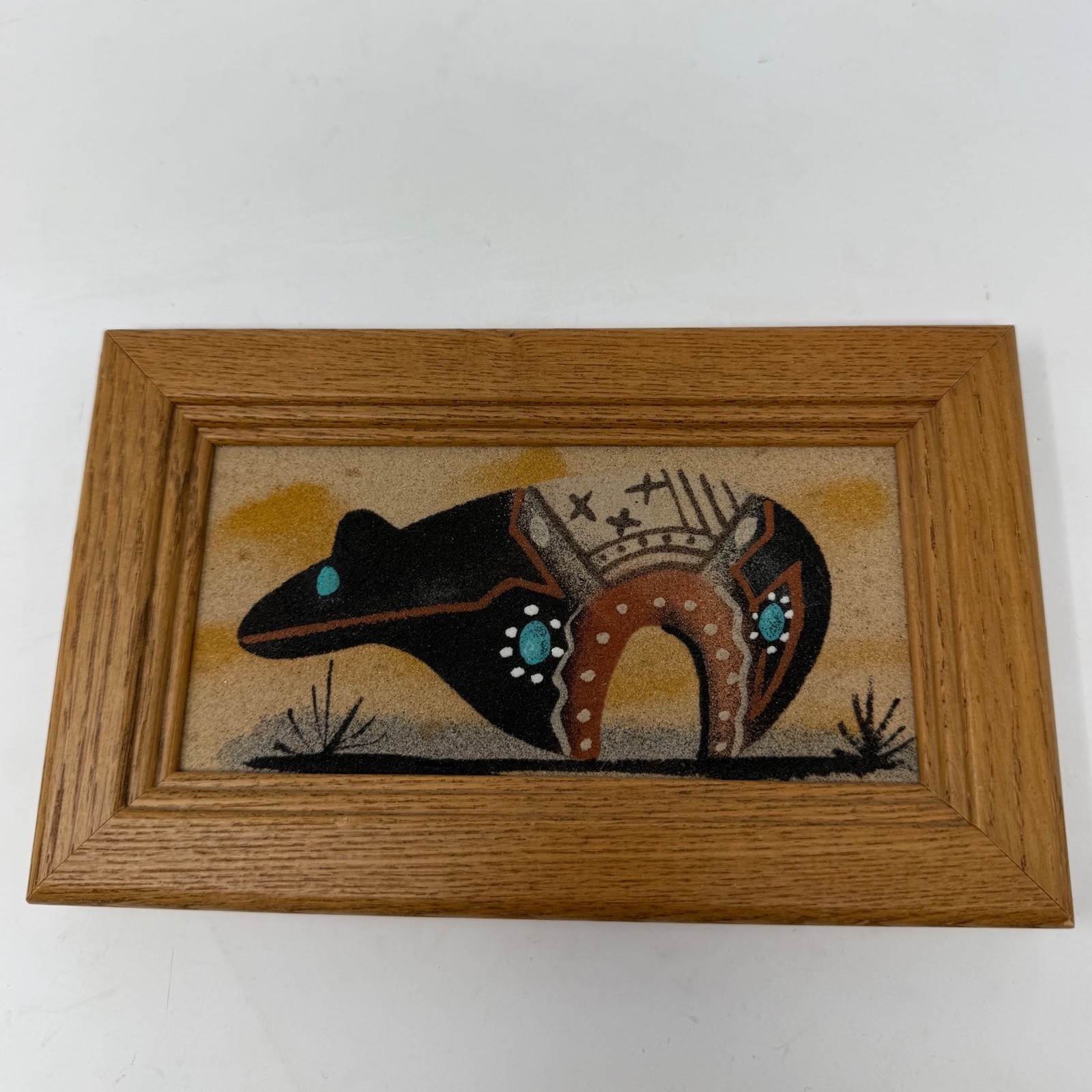 Navajo Sand Painting Bear Art Framed Southwestern Indigenous Decor 7.5x4.25