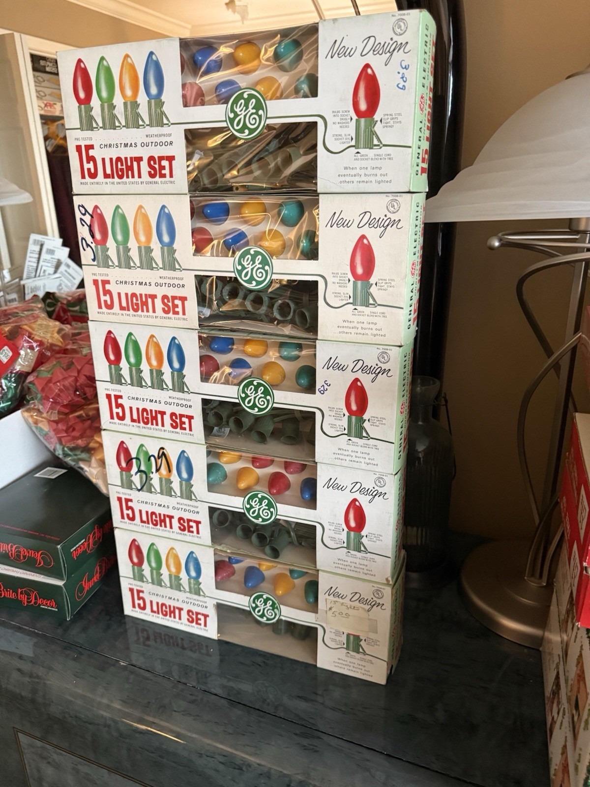 Vintage GE Christmas 15 Light Set.  New In Box. 5 Boxes