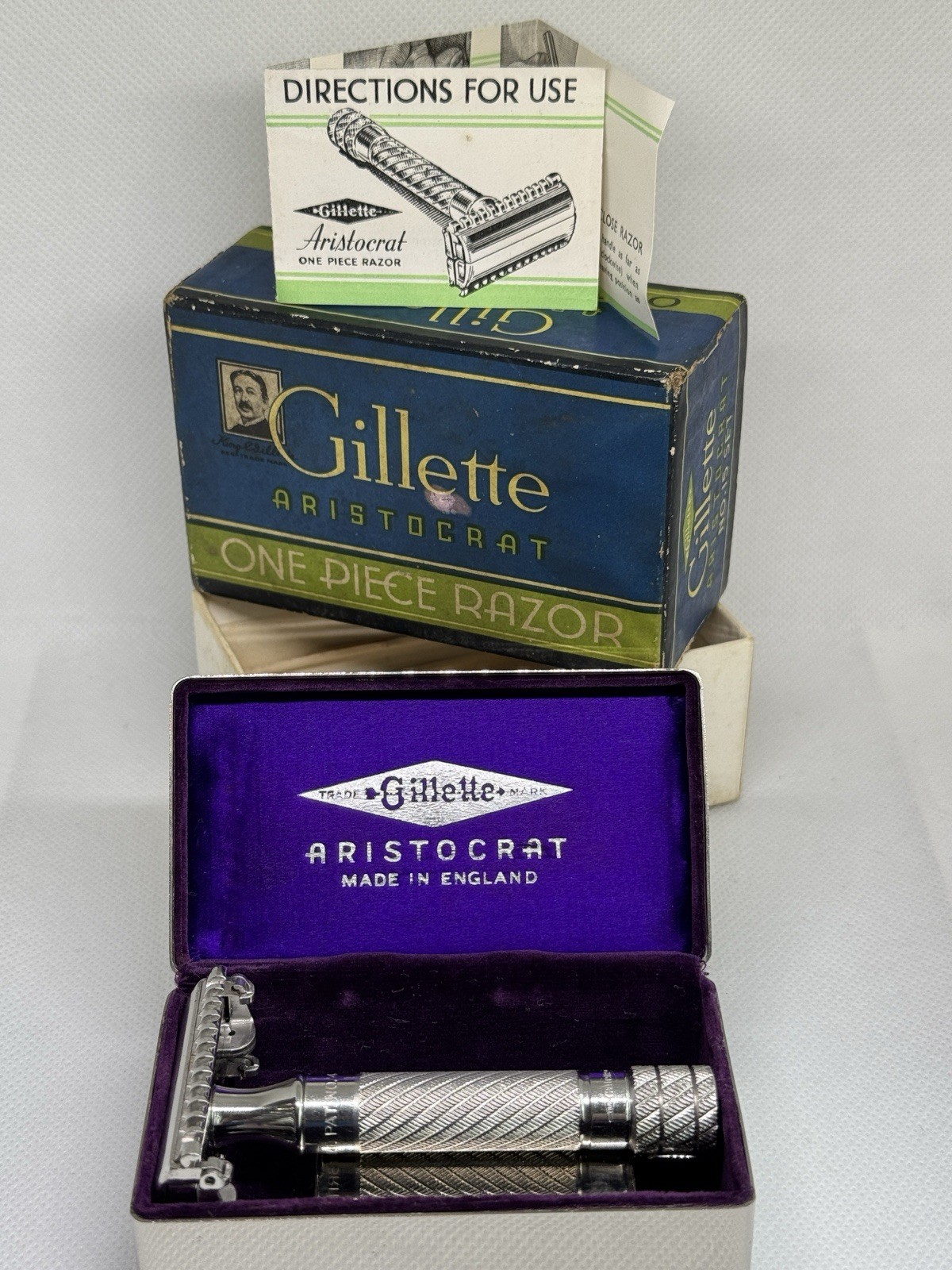 RARE 1938 Gillette Aristocrat TTO Razor Set No.15 Box Manual Brit Pat 430030