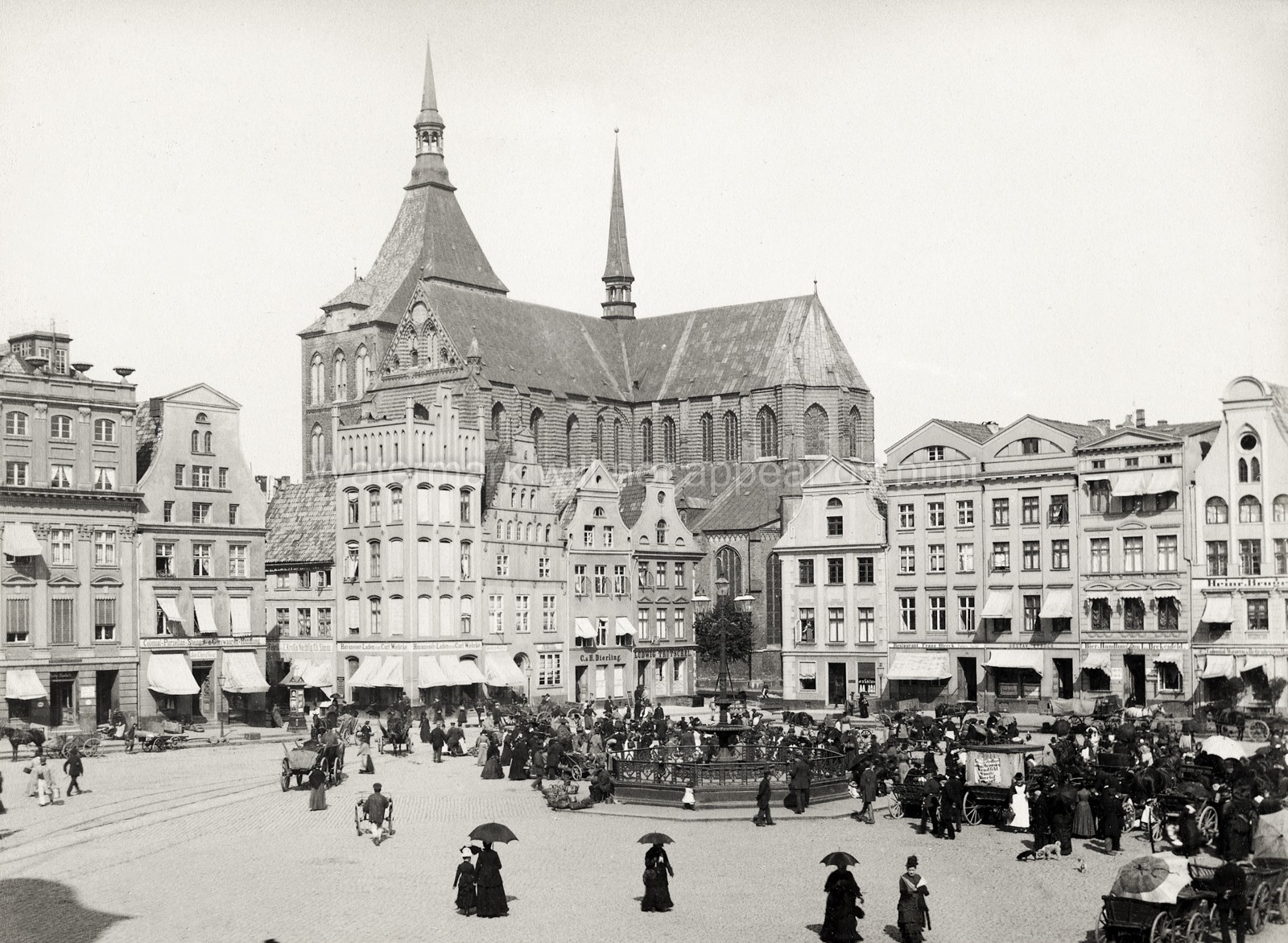 Rostock Germany Town Square Market Church Architecture Vtg. Photo 19thC.